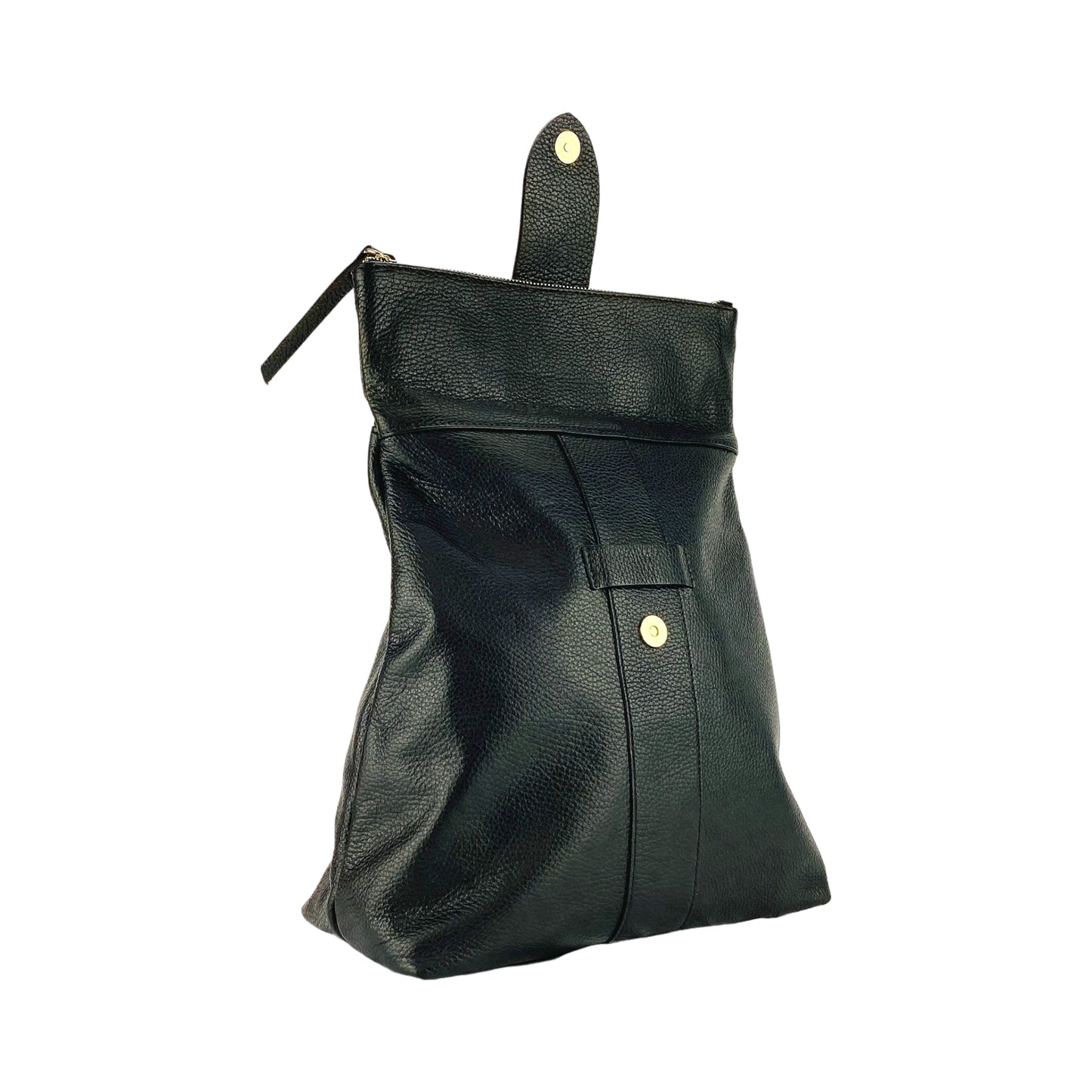 Black Leather & Nylon Laptop Backpack, Made in Italy