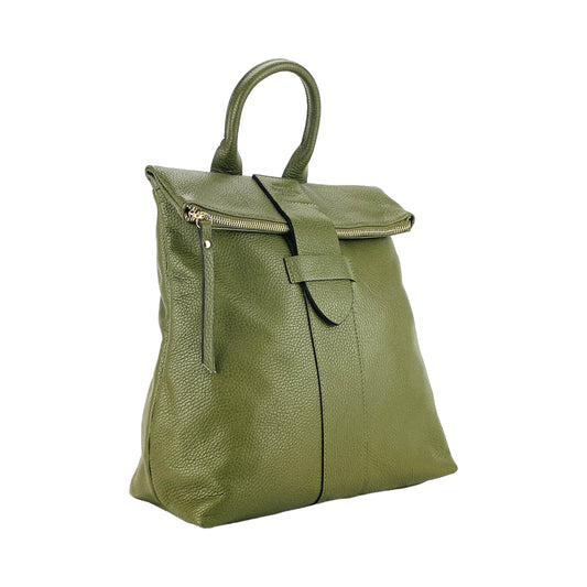 Soft Green Leather Backpack, Made in Italy