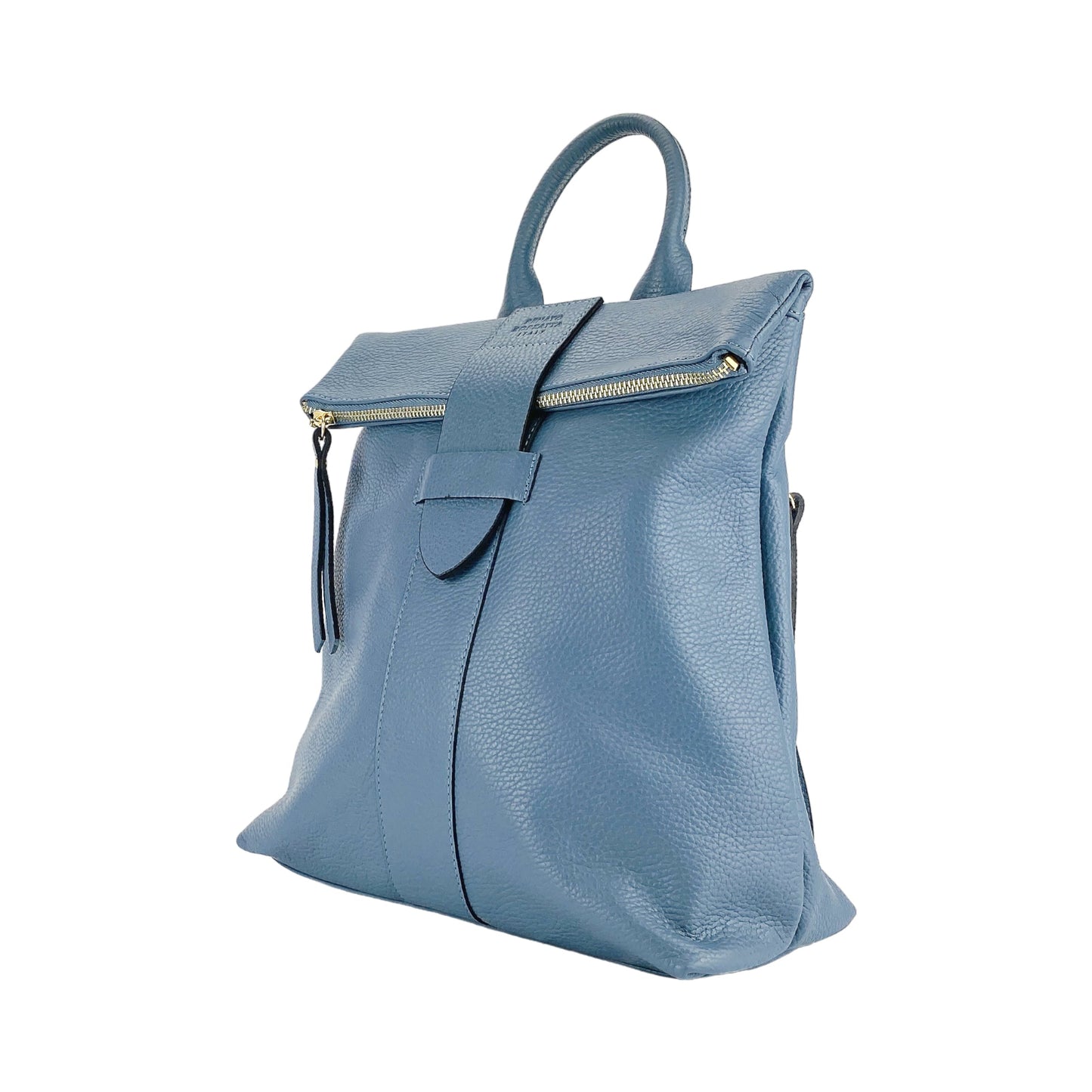 Soft Leather Backpack in Avio Blue, Made in Italy