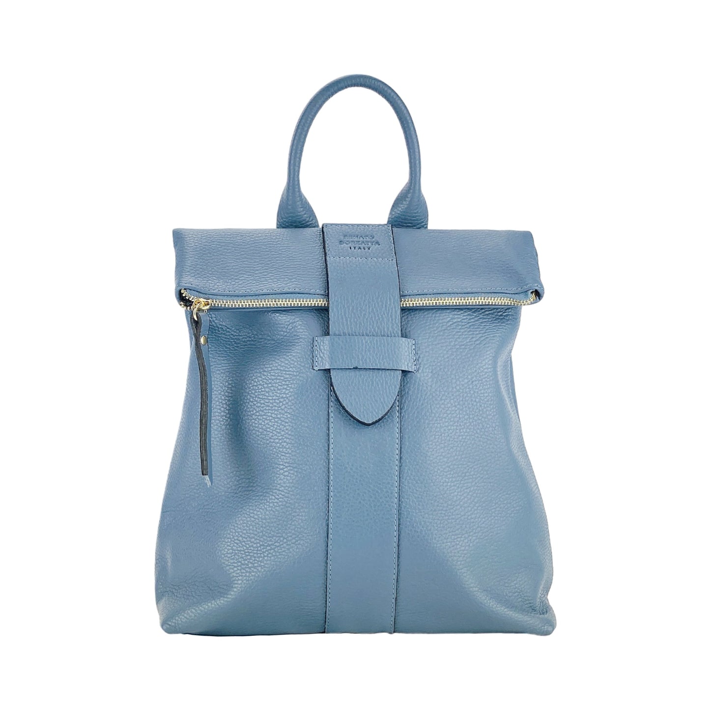 Soft Leather Backpack in Avio Blue, Made in Italy