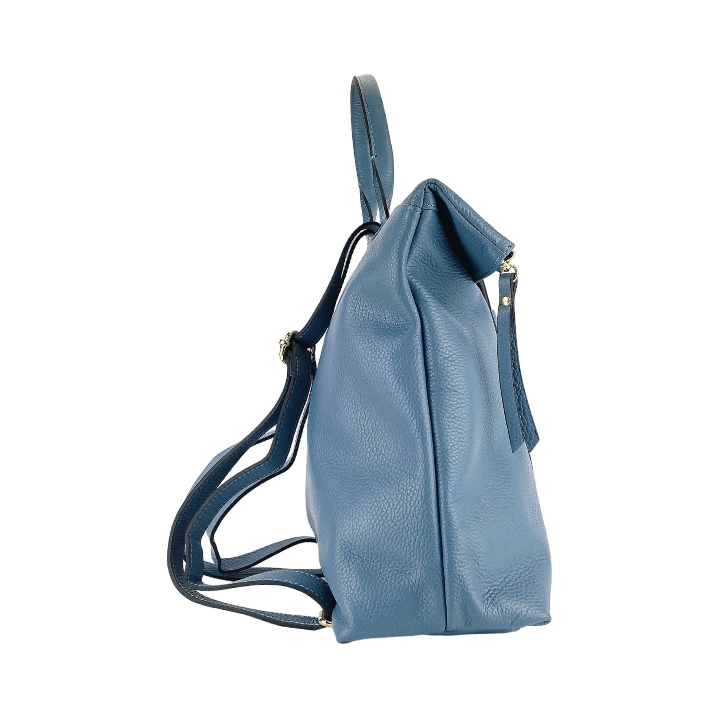 Soft Leather Backpack in Avio Blue, Made in Italy