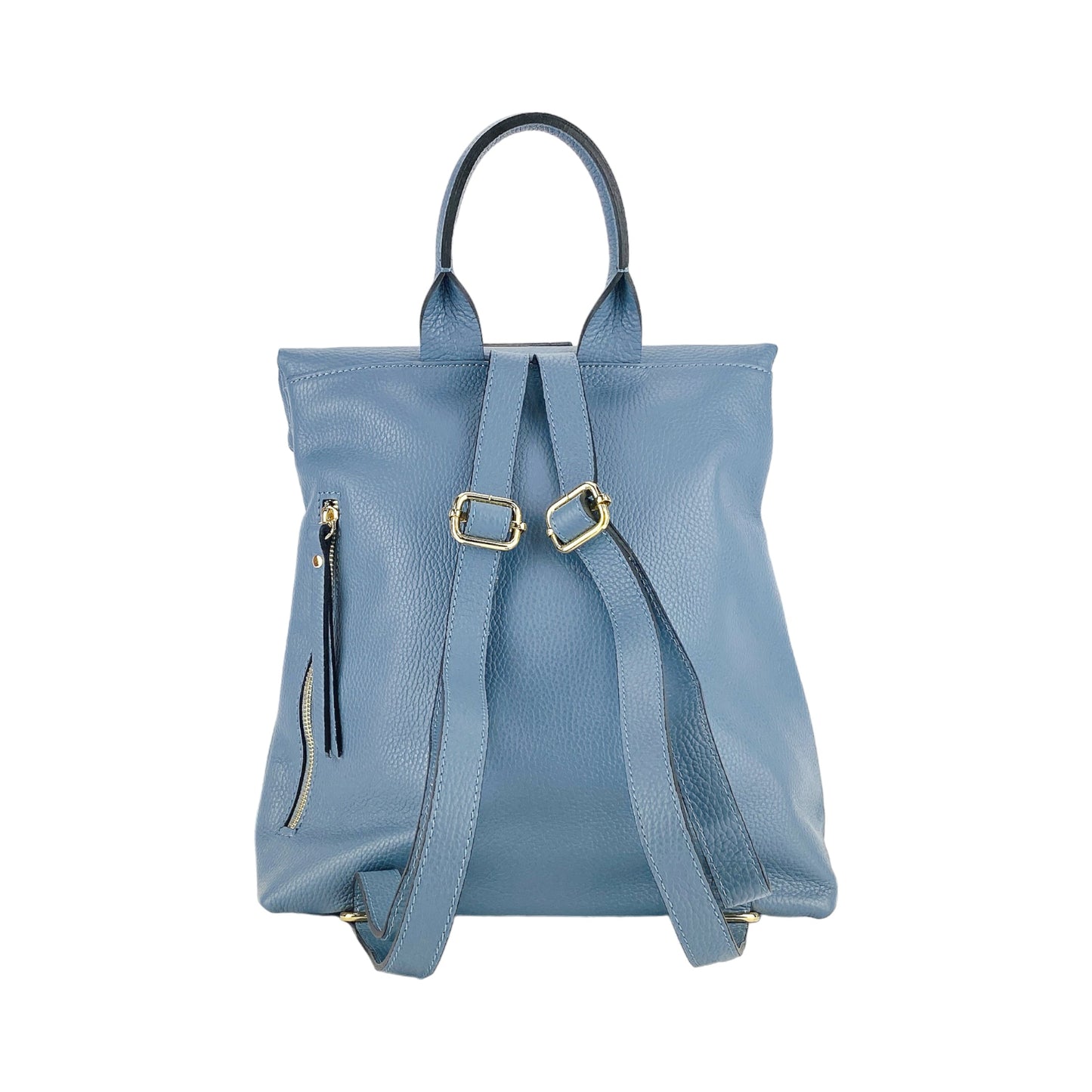 Soft Leather Backpack in Avio Blue, Made in Italy