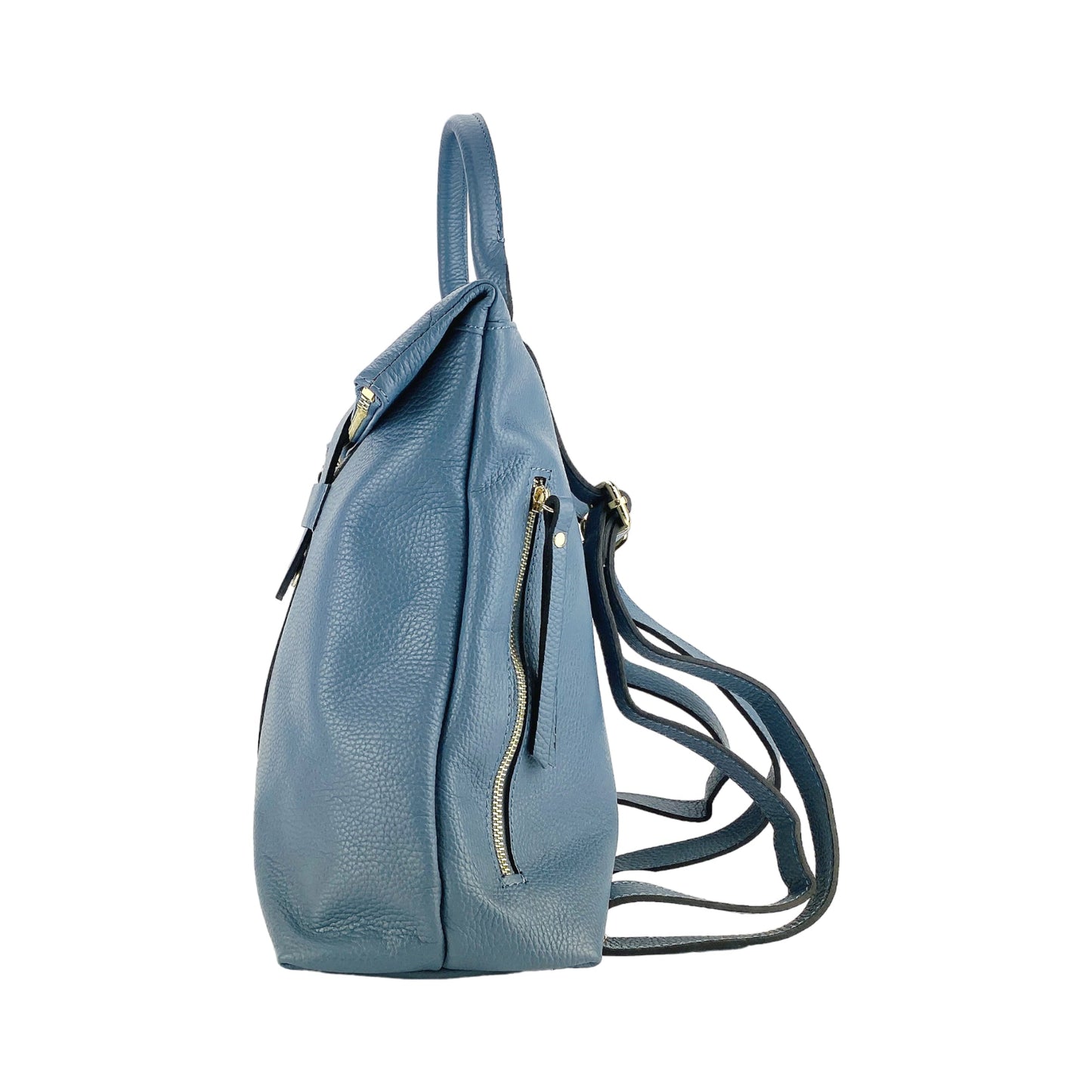 Soft Leather Backpack in Avio Blue, Made in Italy