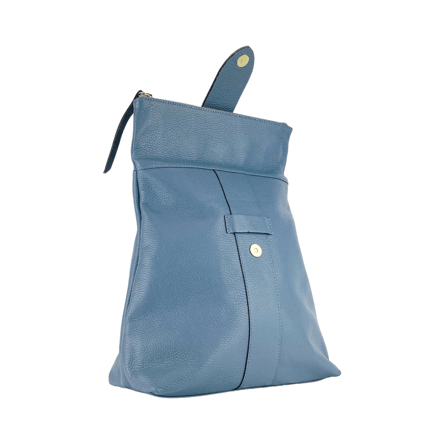 Soft Leather Backpack in Avio Blue, Made in Italy