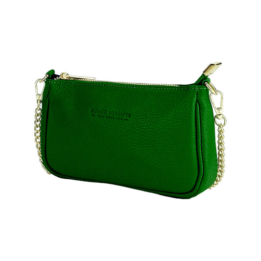 Green Mini Leather Bag with Gold Chain, Made in Italy