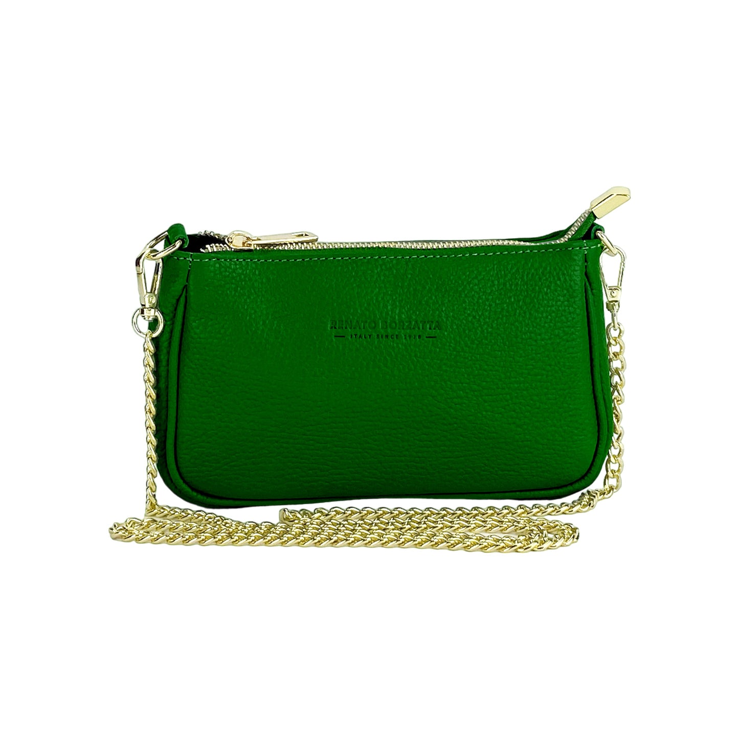 Green Mini Leather Bag with Gold Chain, Made in Italy