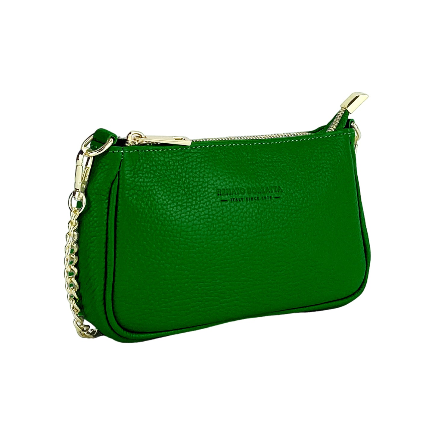 Green Mini Leather Bag with Gold Chain, Made in Italy