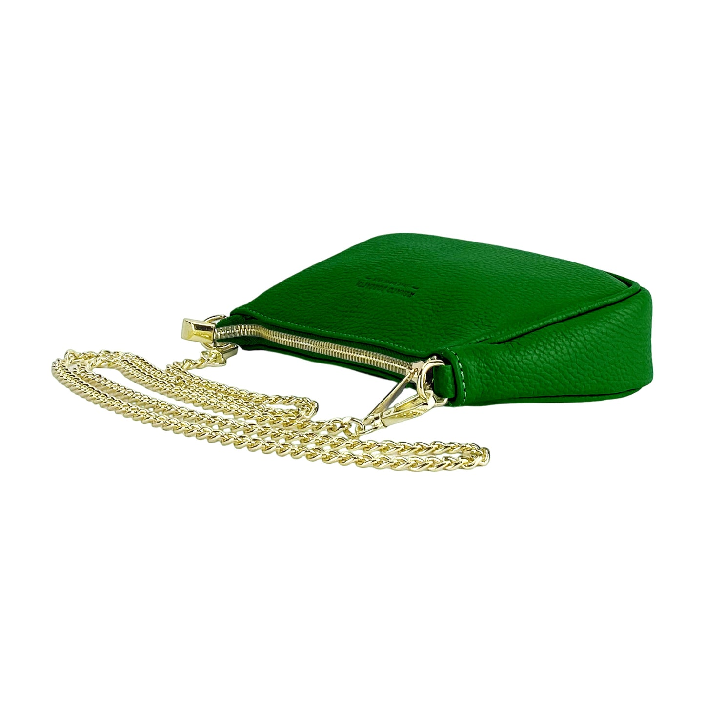 Green Mini Leather Bag with Gold Chain, Made in Italy