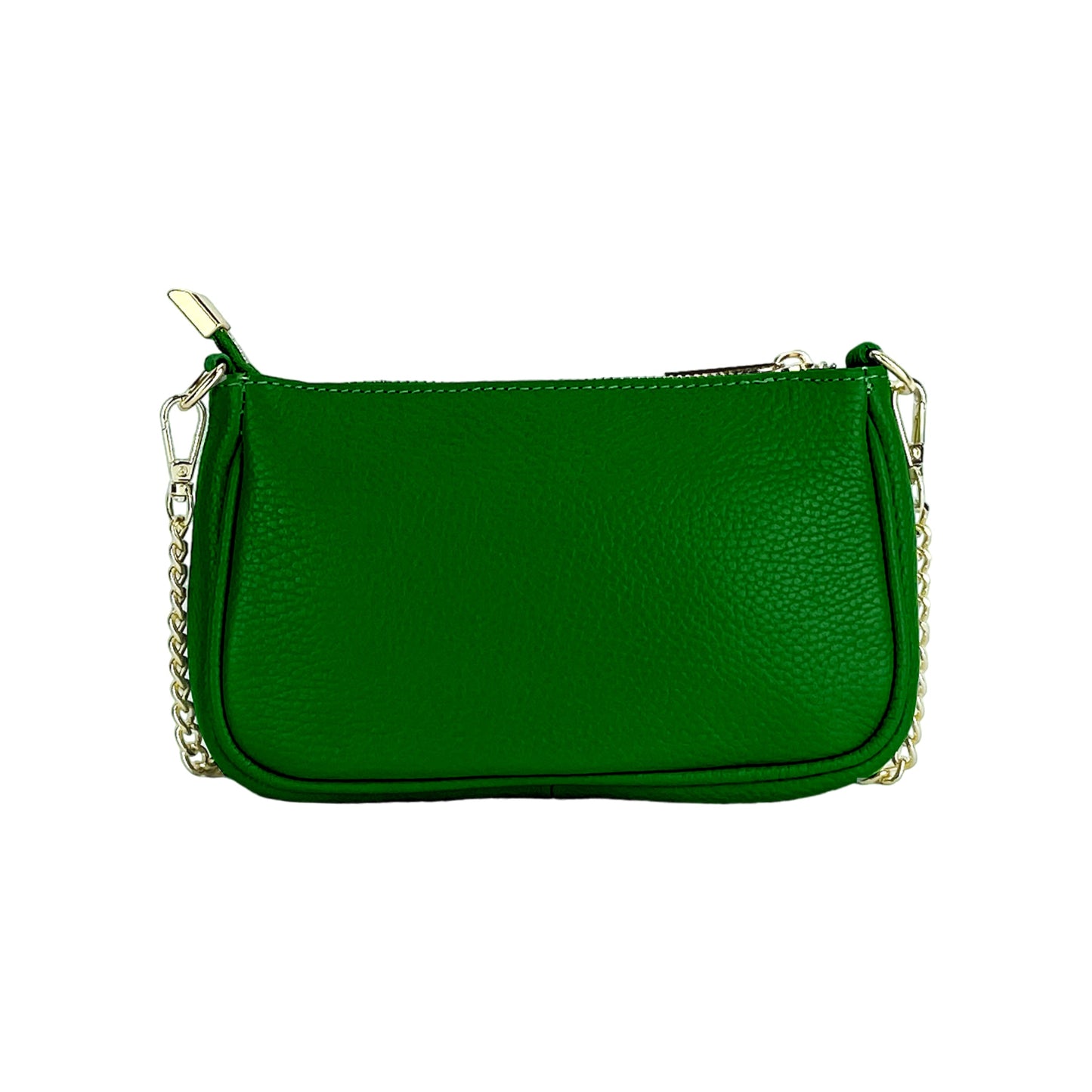 Green Mini Leather Bag with Gold Chain, Made in Italy