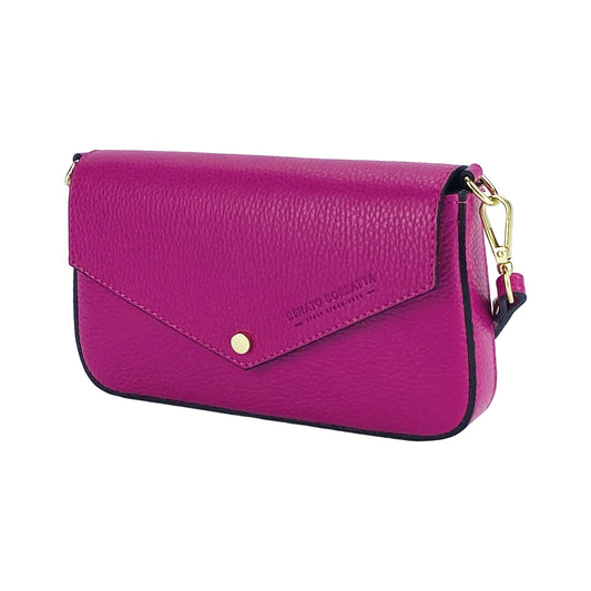 Fuchsia Mini Shoulder Bag with Gold Chain, Made in Italy