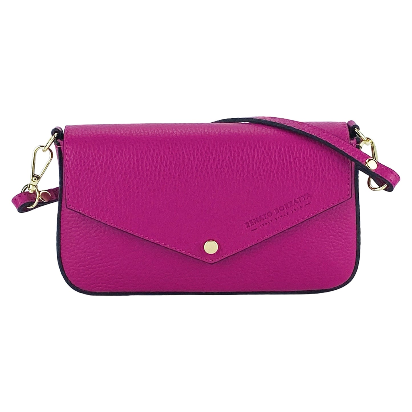 Fuchsia Mini Shoulder Bag with Gold Chain, Made in Italy