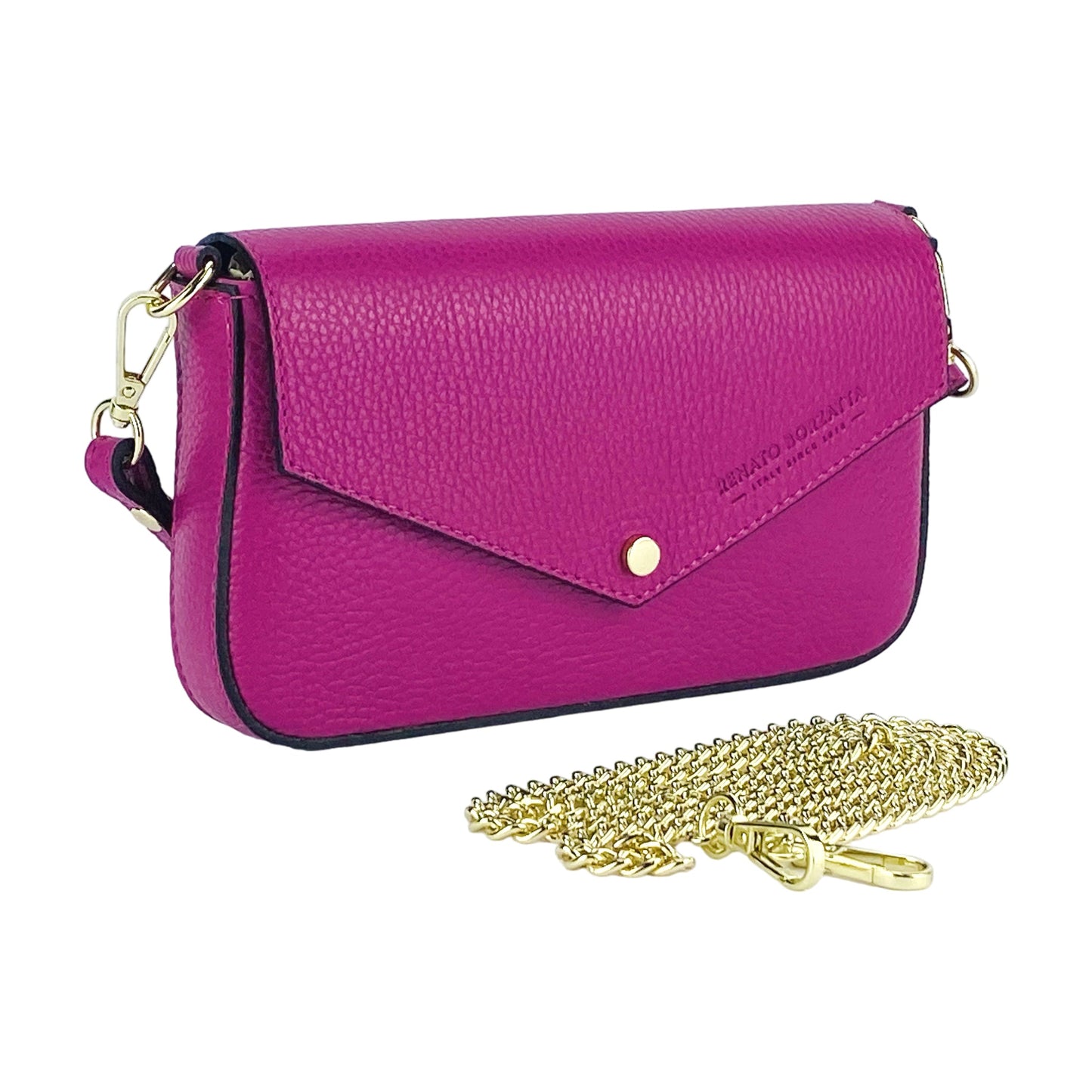 Fuchsia Mini Shoulder Bag with Gold Chain, Made in Italy