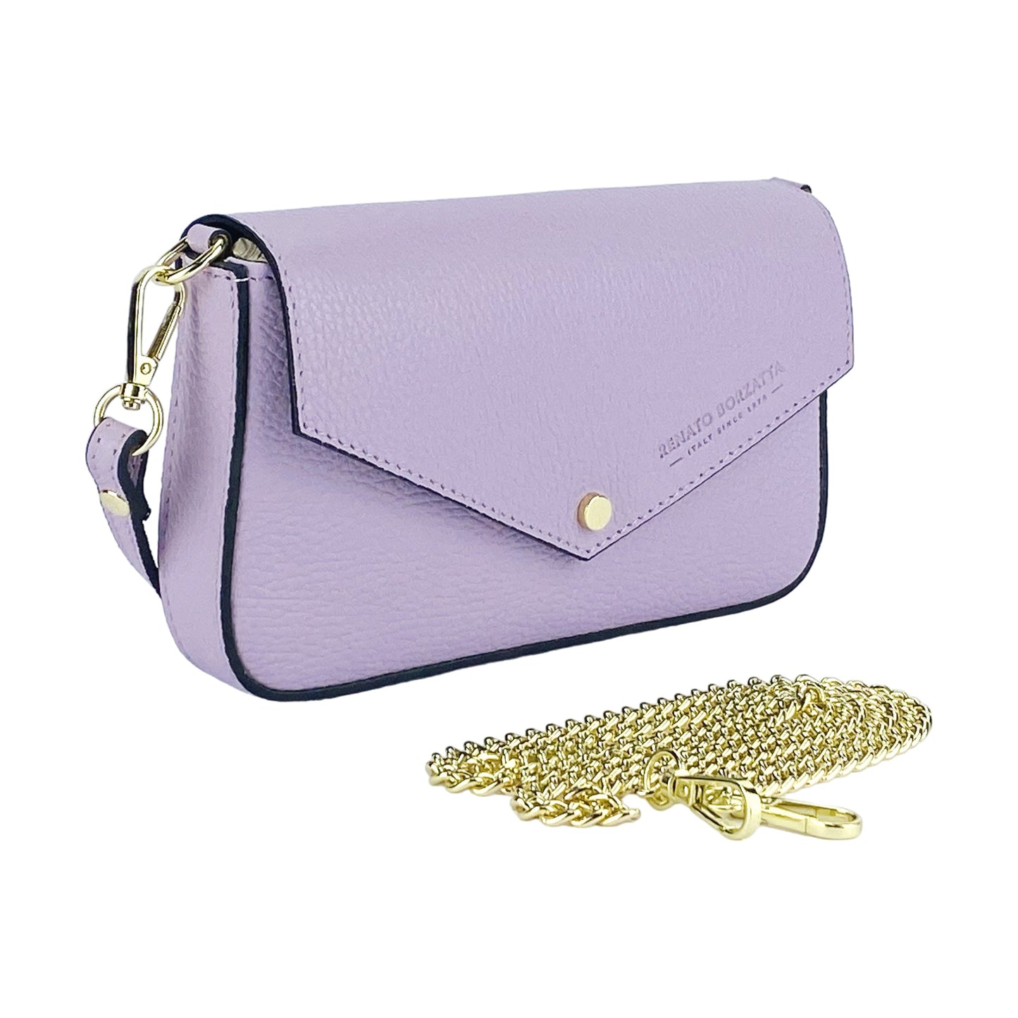 Lilac Mini Shoulder Bag with Gold Chain, Made in Italy