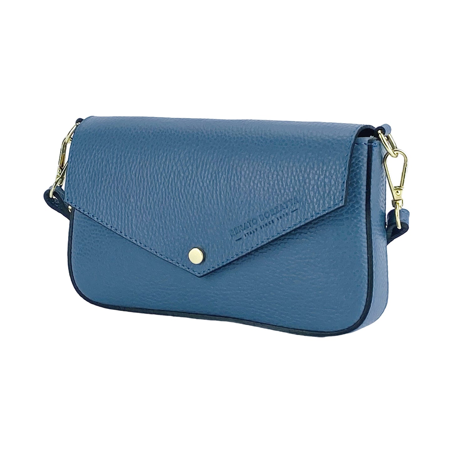 Avio Blue Mini Shoulder Bag with Gold Chain, Made in Italy