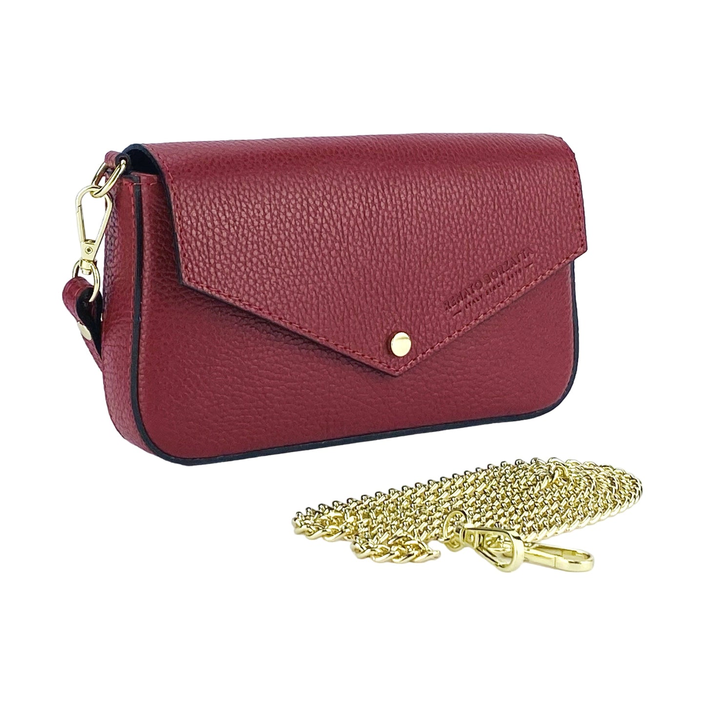 Red Mini Shoulder Bag with Gold Chain, Made in Italy