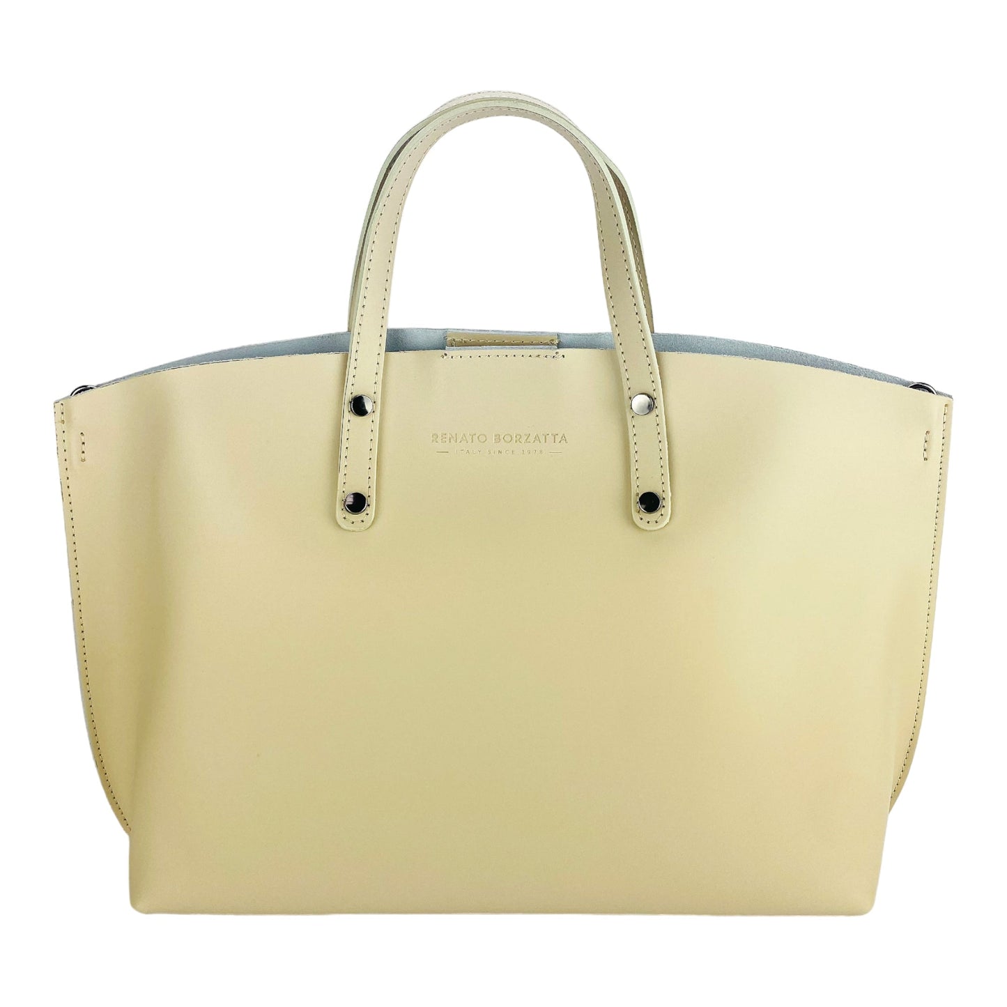 Large Beige Leather Handbag, Made in Italy