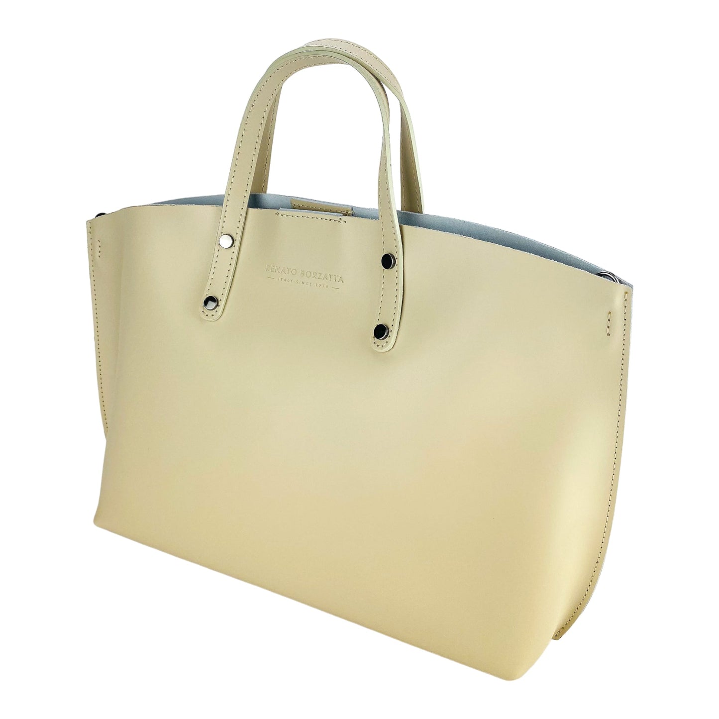 Large Beige Leather Handbag, Made in Italy