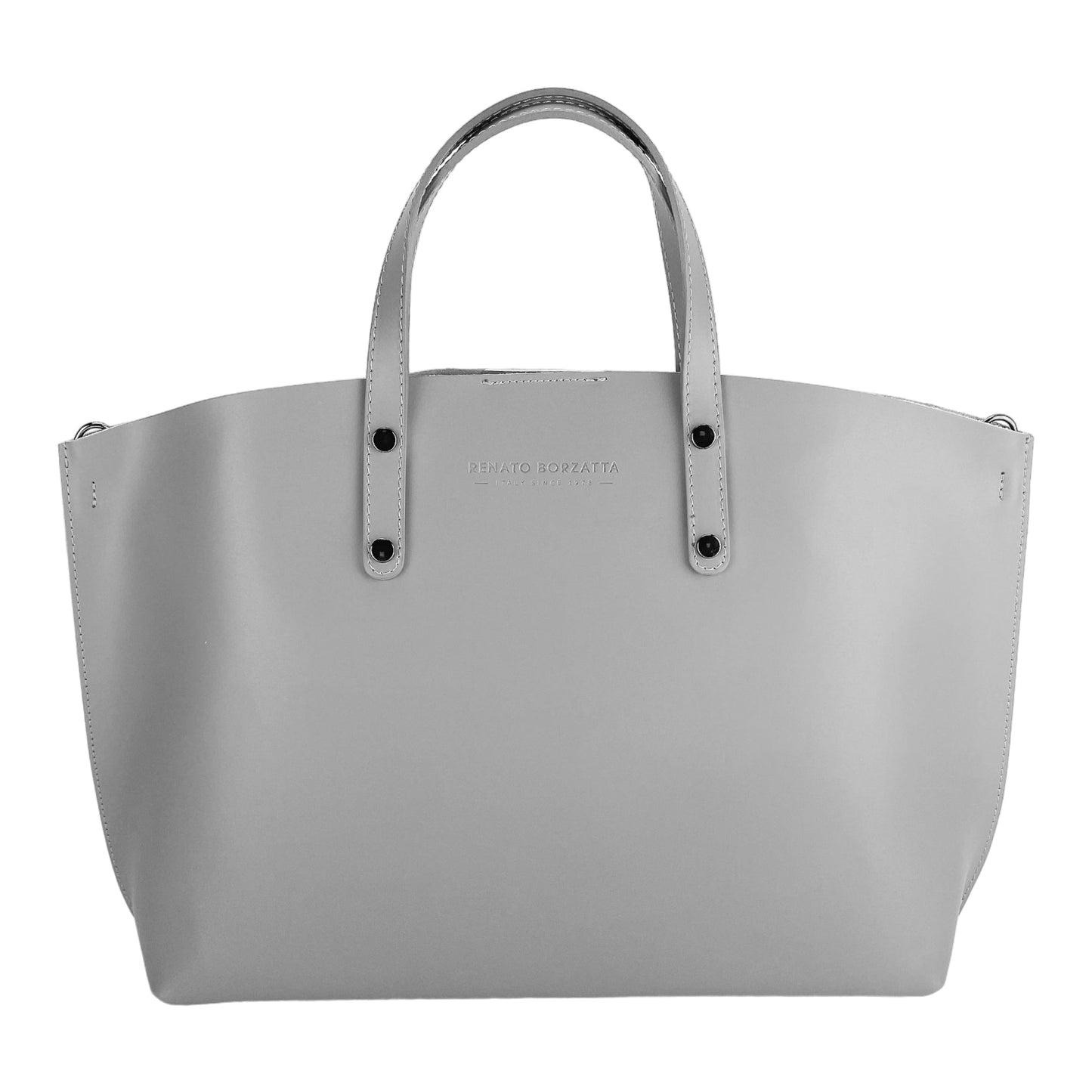 Grey Leather Handbag with Removable Strap, Made in Italy