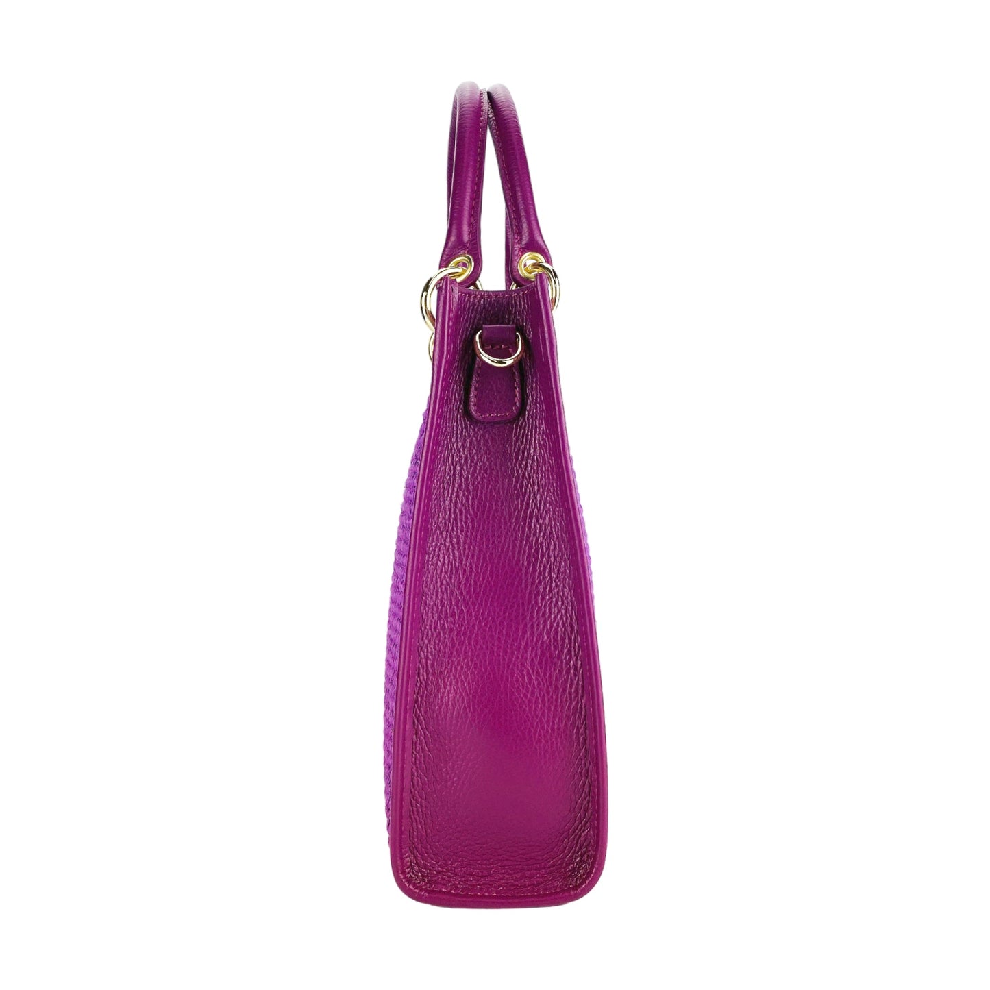 Vertical Handbag in Raspberry Leather & Straw