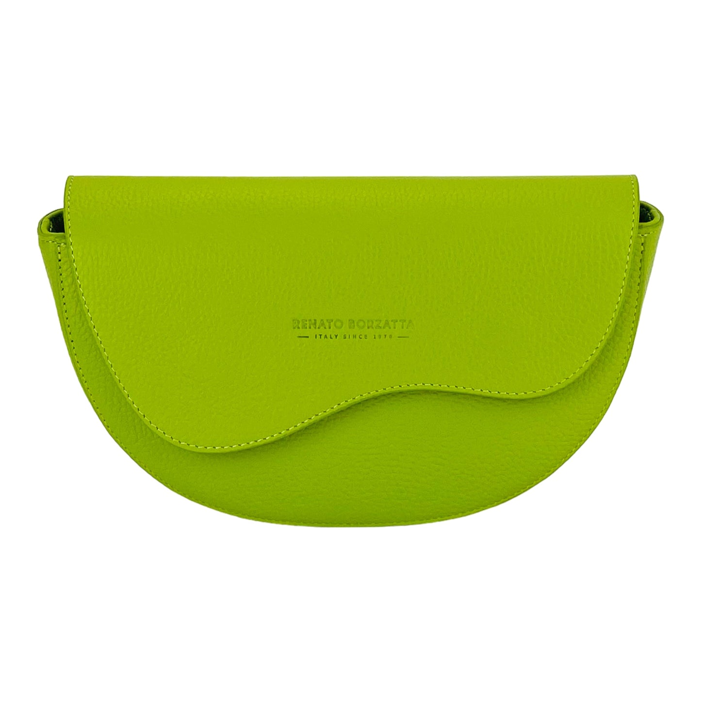 Curved Leather Crossbody Bag in Lime, Made in Italy