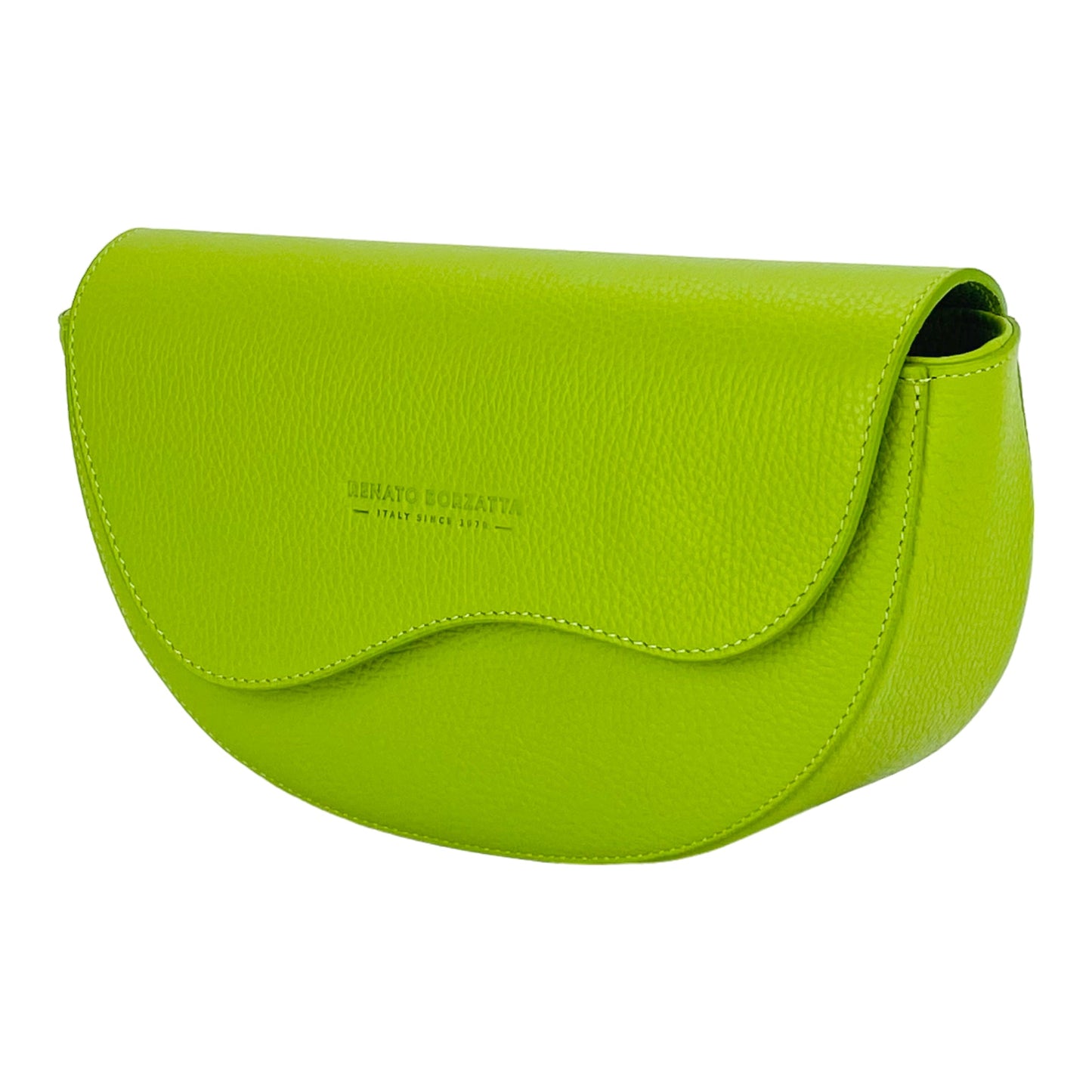 Curved Leather Crossbody Bag in Lime, Made in Italy