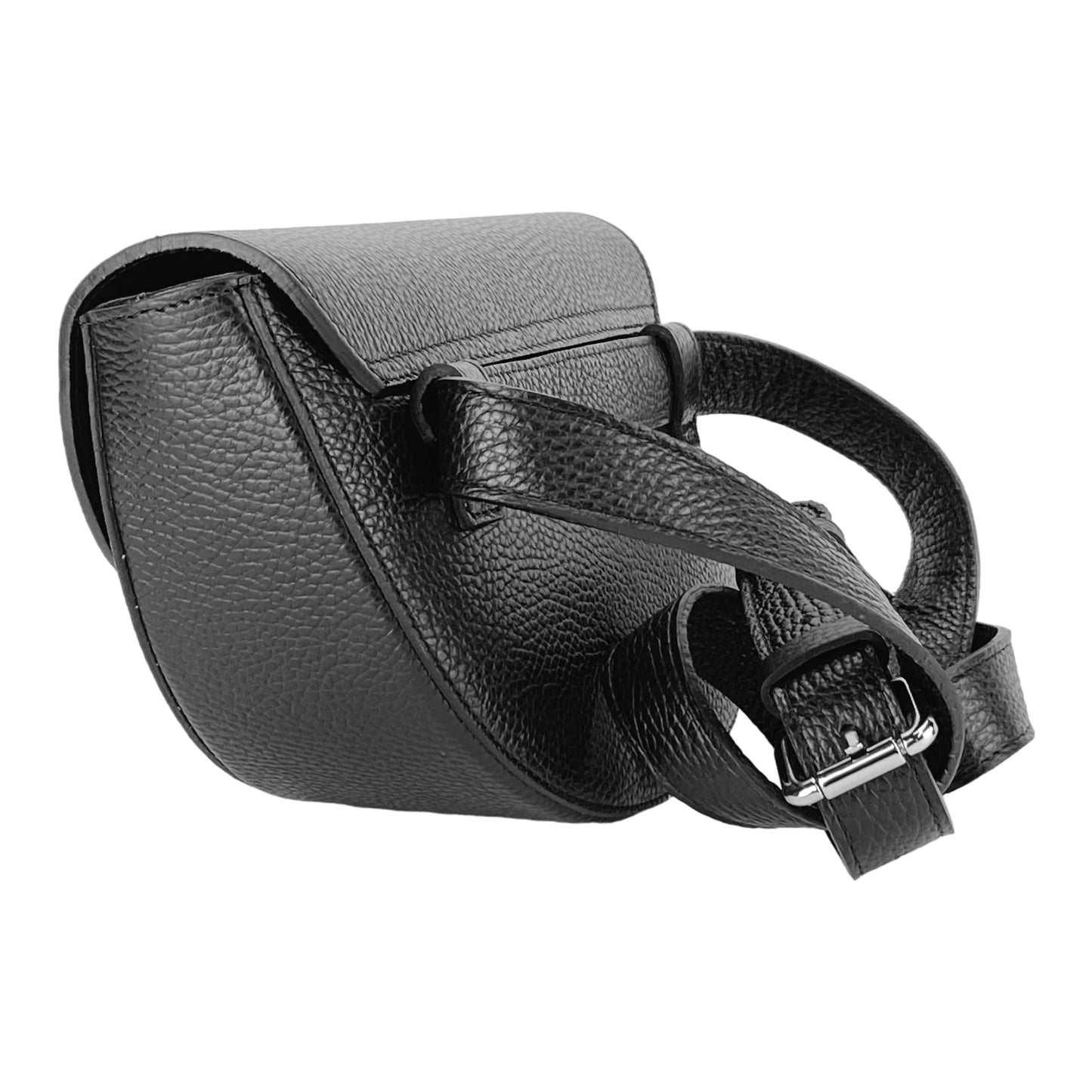 Black Curved Leather Crossbody Bag, Made in Italy