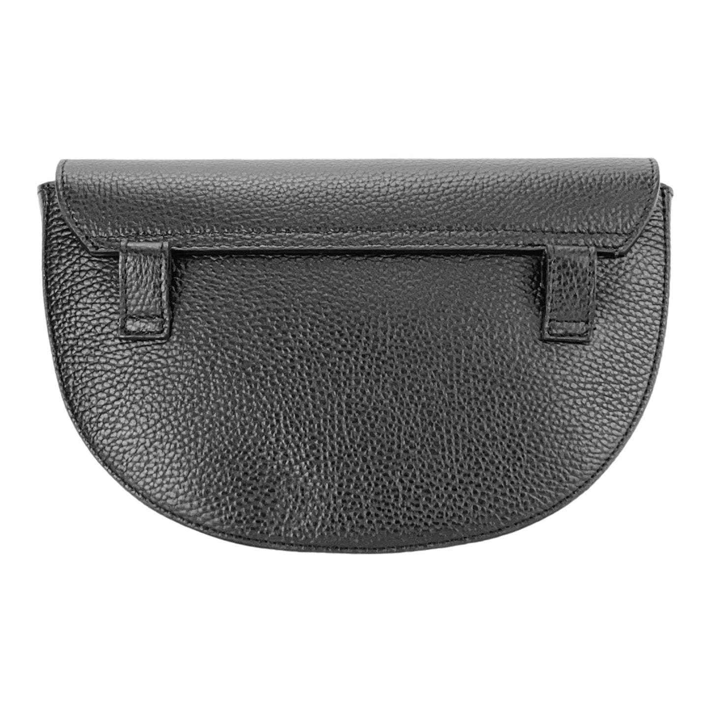 Black Curved Leather Crossbody Bag, Made in Italy