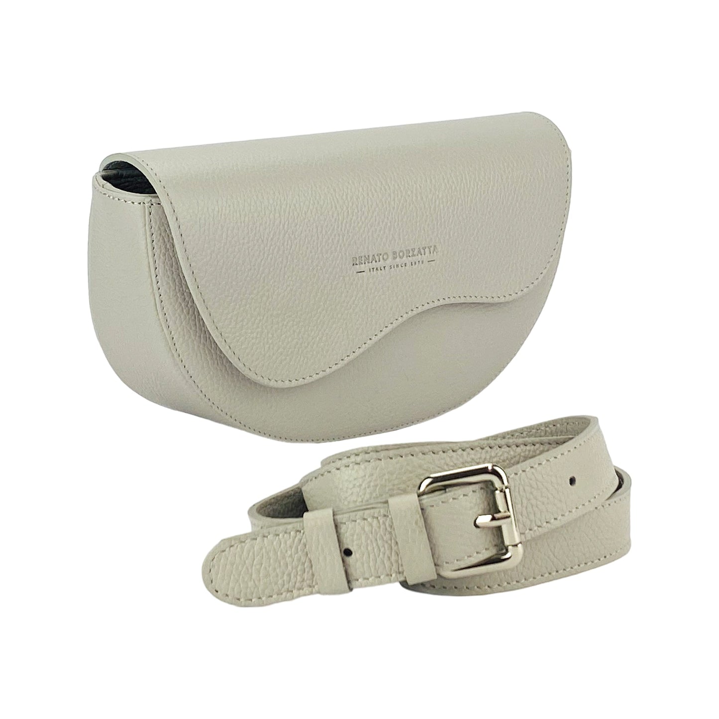 Ice Grey Curved Leather Crossbody Bag, Made in Italy