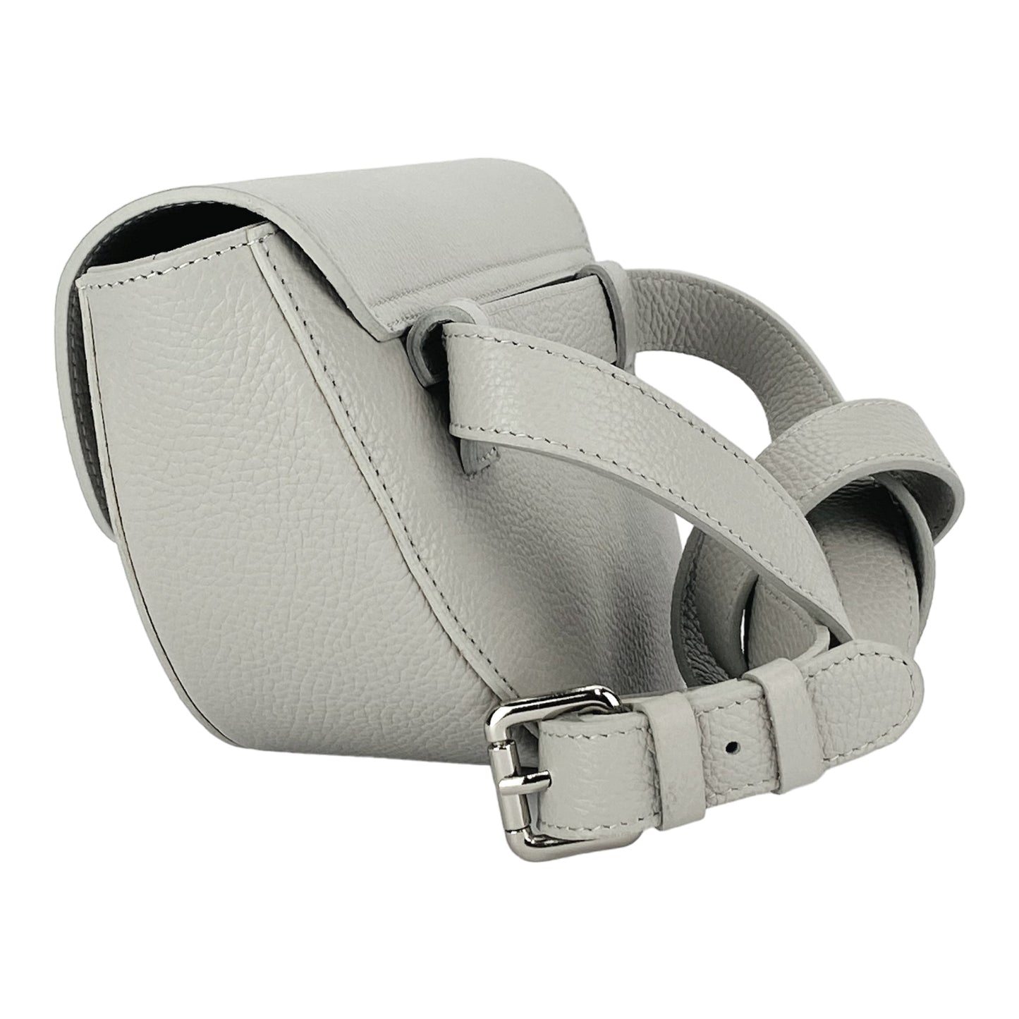 Ice Grey Curved Leather Crossbody Bag, Made in Italy