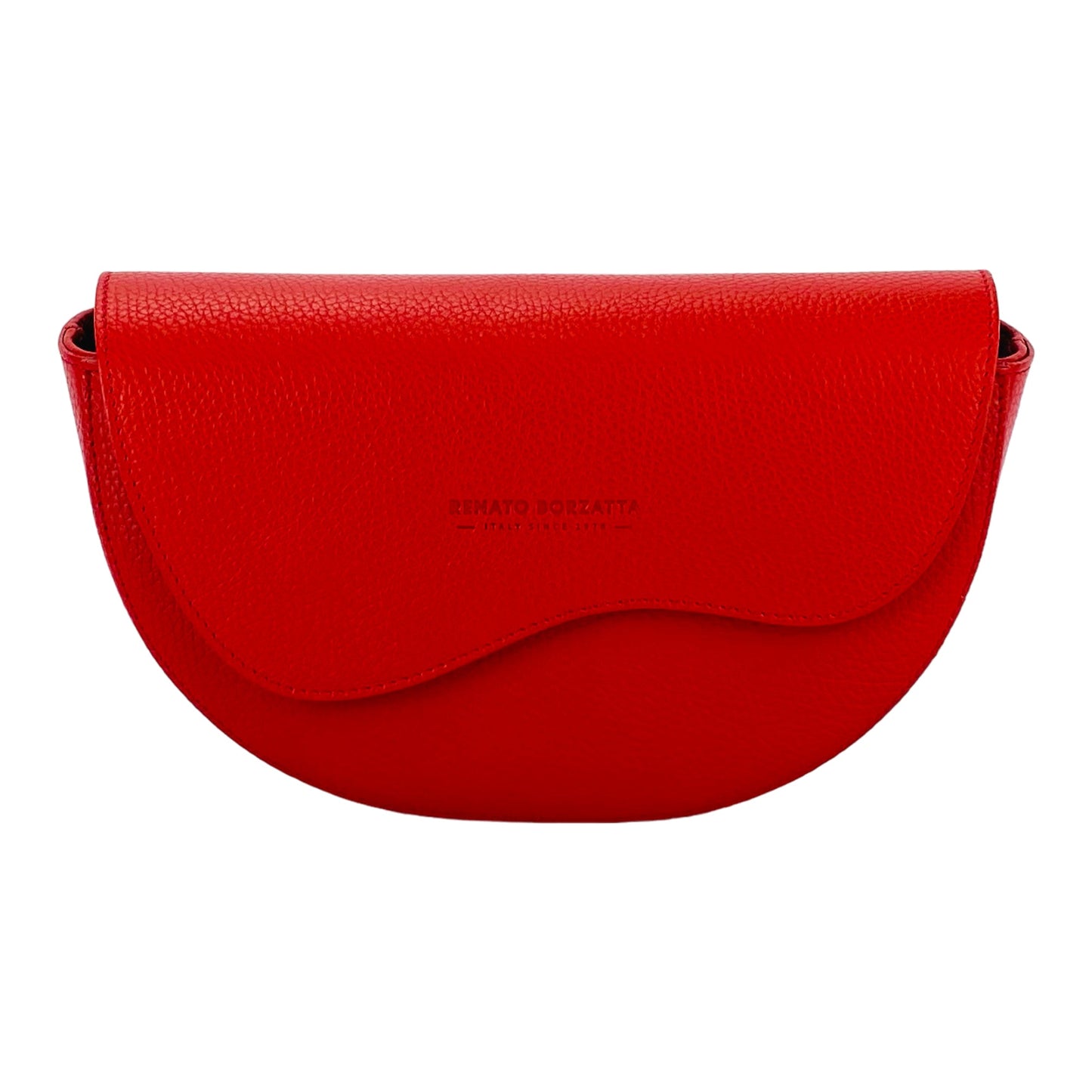 Curved Leather Crossbody Bag in Red, Made in Italy