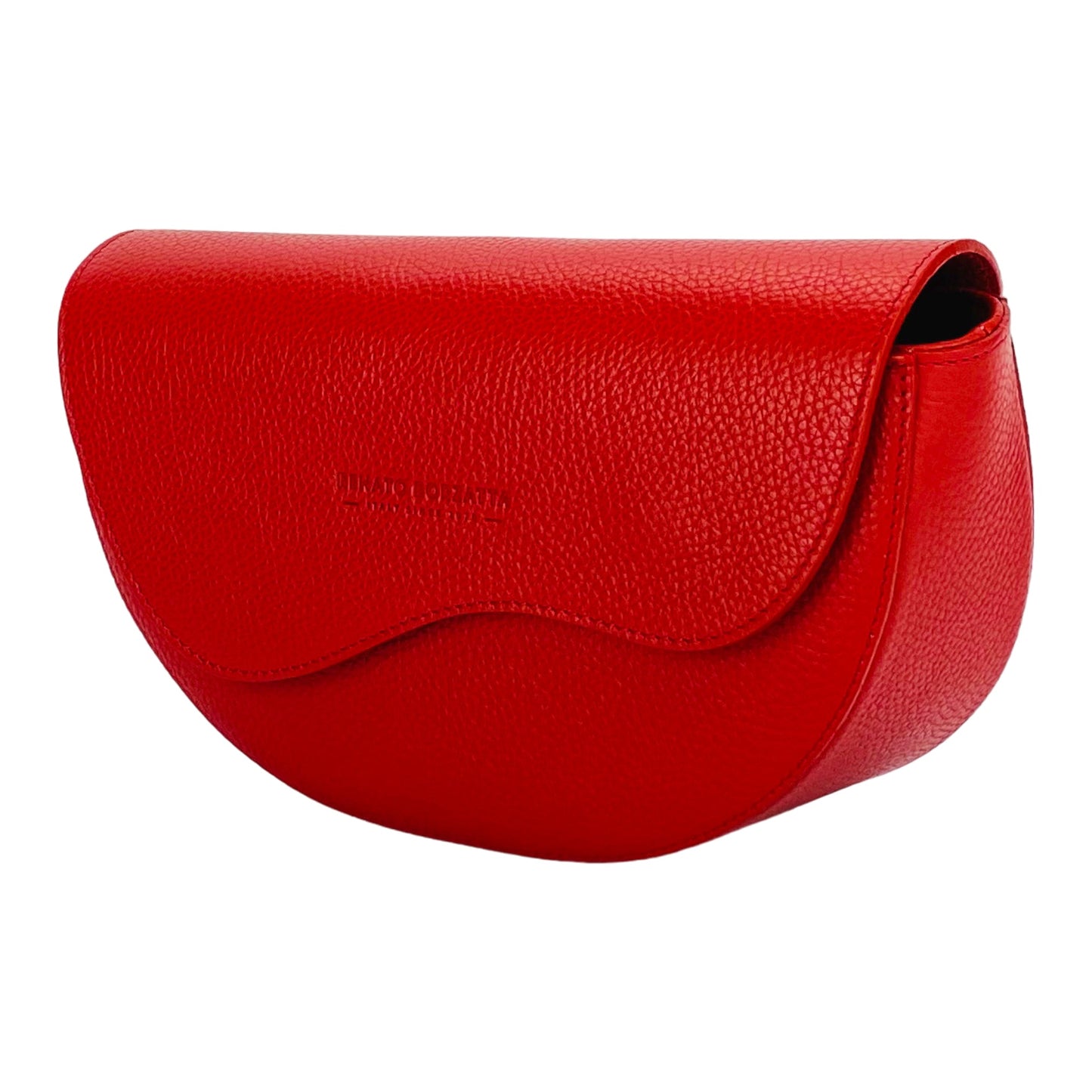 Curved Leather Crossbody Bag in Red, Made in Italy