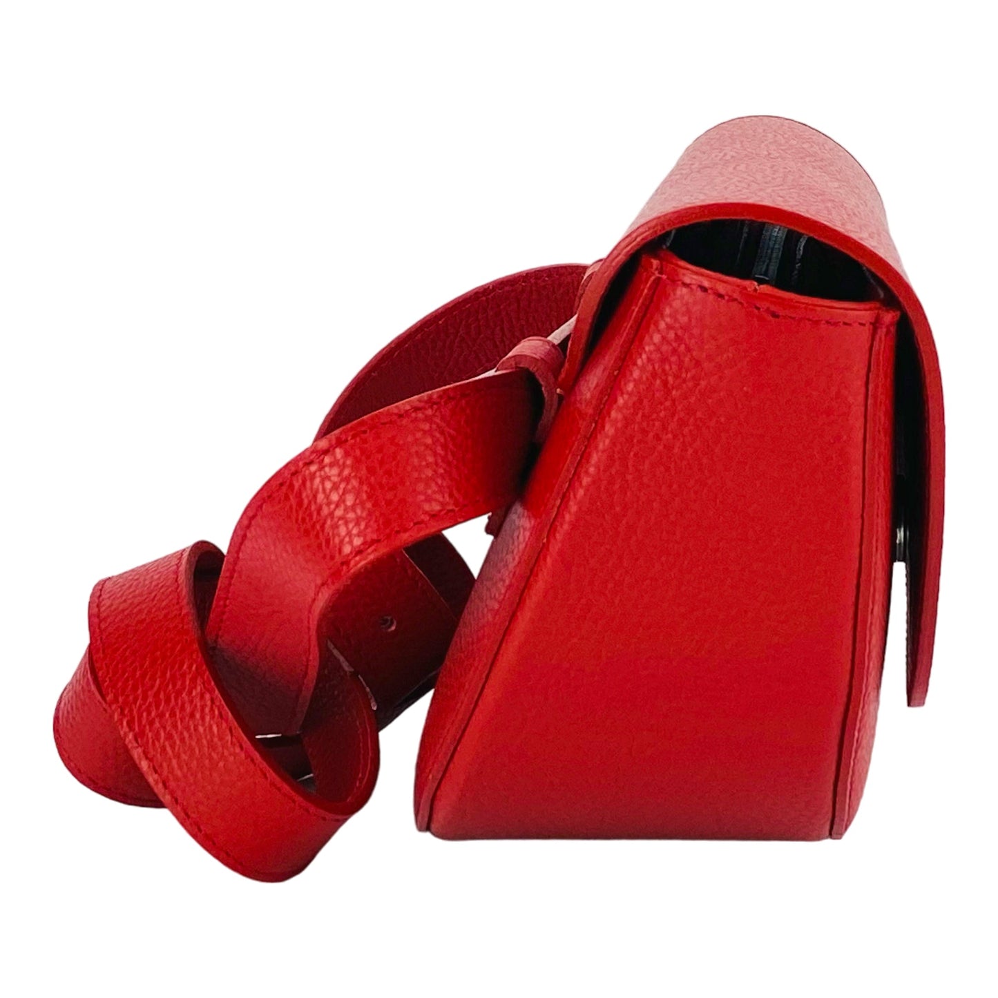 Curved Leather Crossbody Bag in Red, Made in Italy