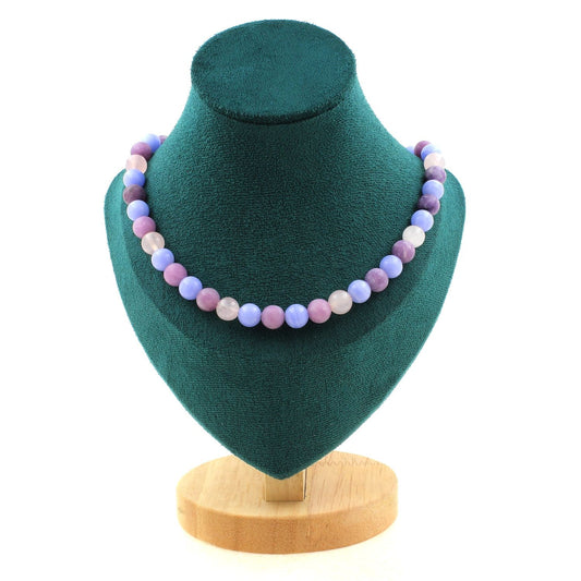 Mystic Harmony Necklace – Rose Quartz, Matte Purple Mica & Blue Crazy Lace Agate