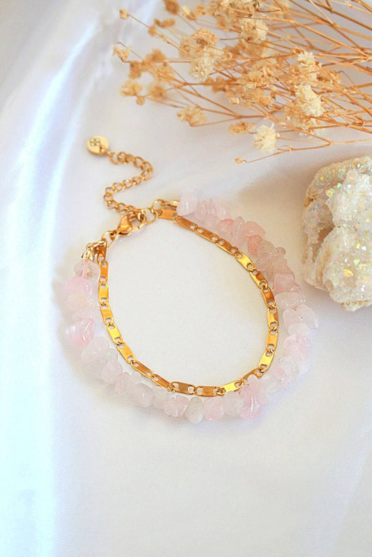 Rose Quartz & 24K Gold Double-Layered Bracelet – Elegance Meets Spiritual Energy