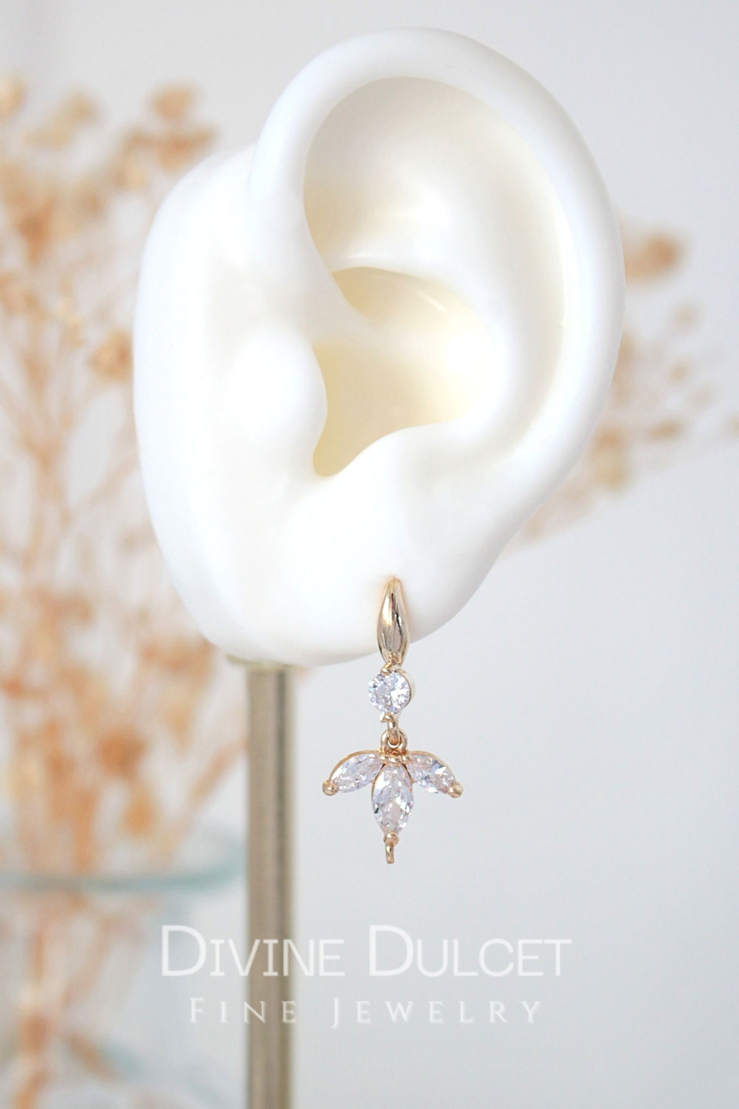 "Bloom" – 24K Gold Cubic Zirconia Flower Petal Hook Earrings