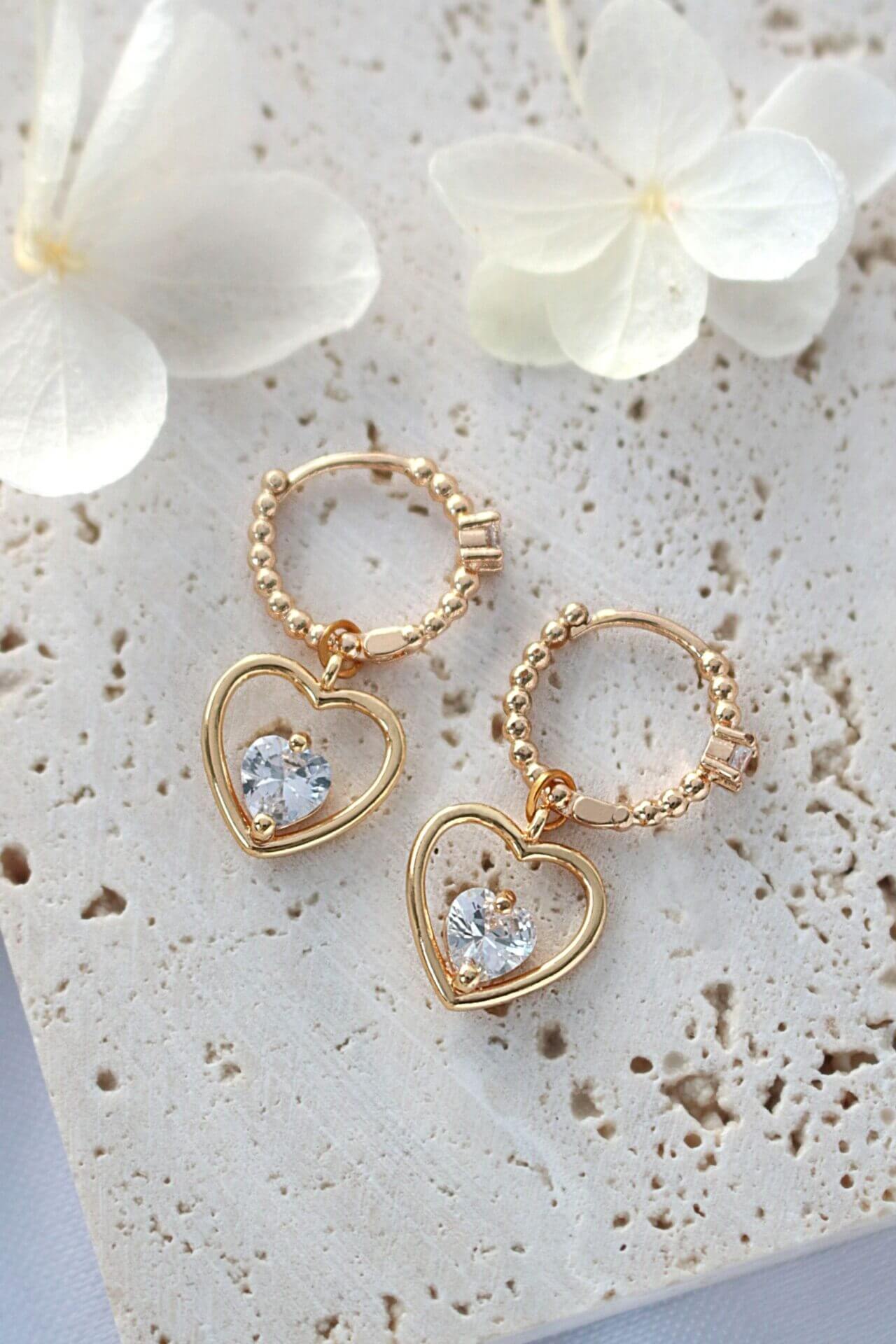 24K Gold-Plated Heart Hoop Earrings – Timeless Romance & Sparkle