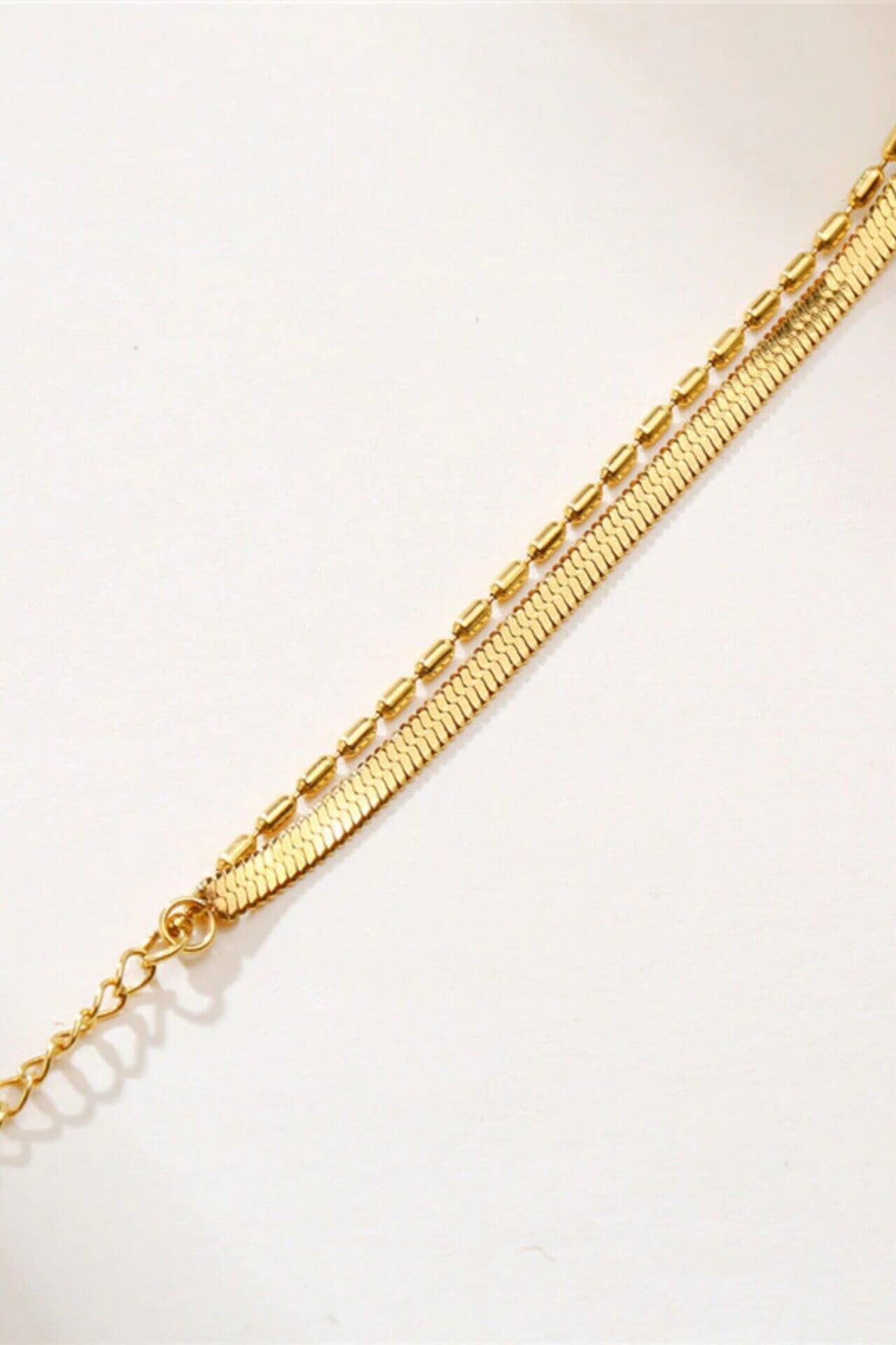 18 Karat Gold Two-Layer Flat Chain Bracelet