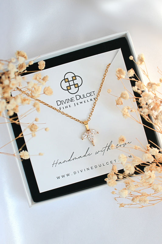 24K Gold CZ Dainty Flower Petals Necklace – Timeless Elegance