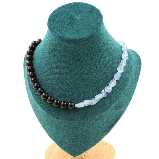 Celestial Shadow Necklace – Aquamarine & Black Agate