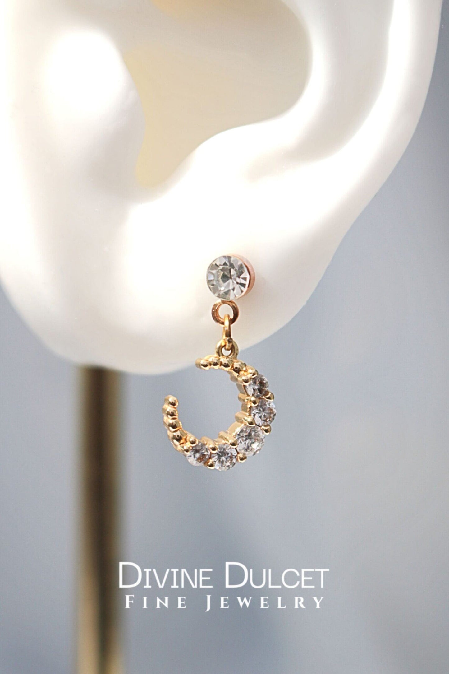 24K Gold Moon Cubic Zirconia Stud Earrings – Celestial Elegance