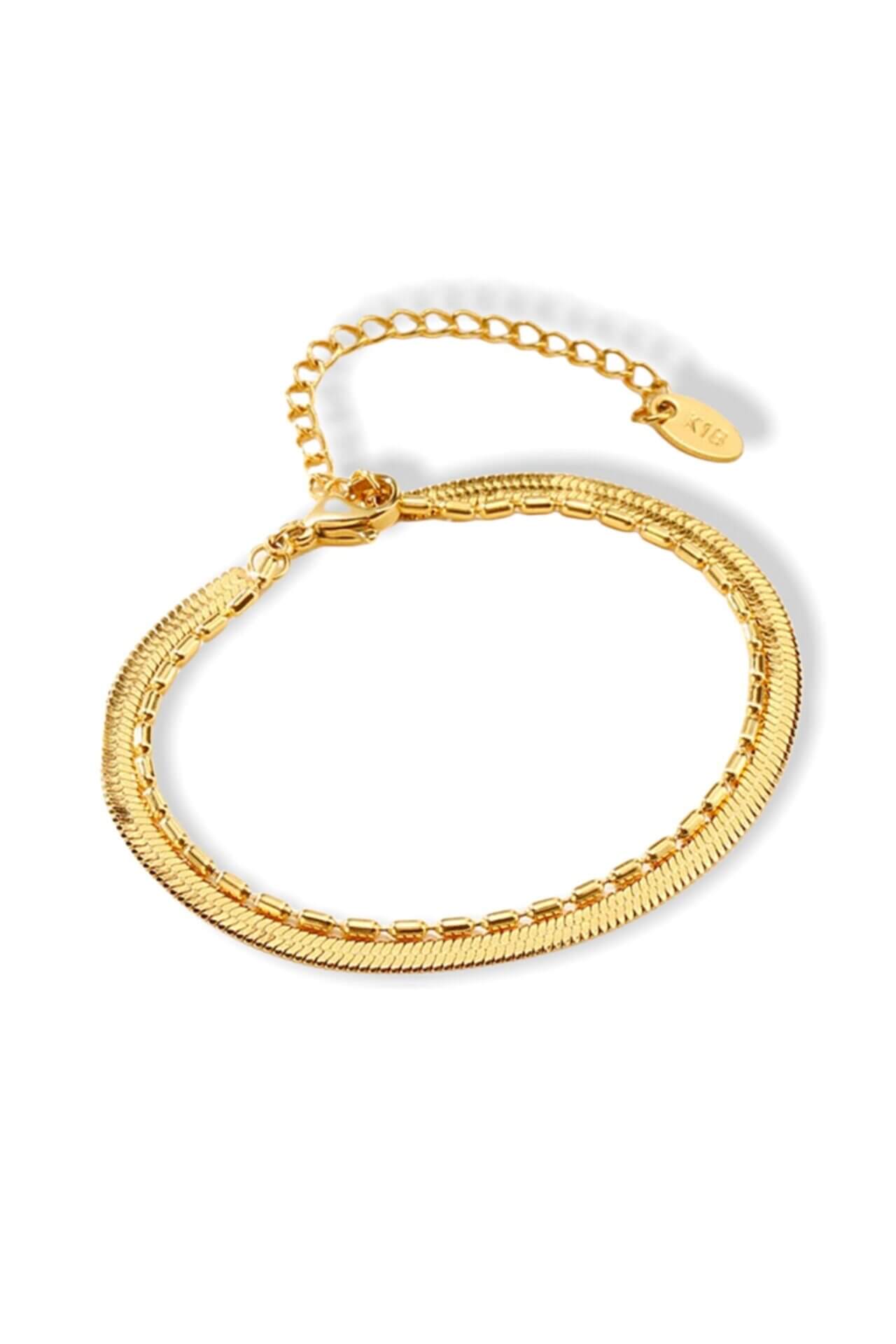 18 Karat Gold Two-Layer Flat Chain Bracelet