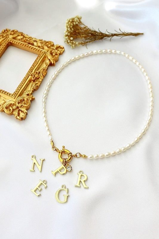 24K Gold-Plated Custom Initial Freshwater Pearl Choker