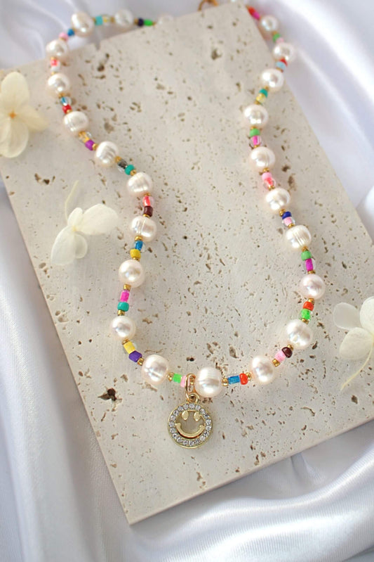 24K Gold Freshwater Pearls & Colorful Beads Choker – Playful Elegance