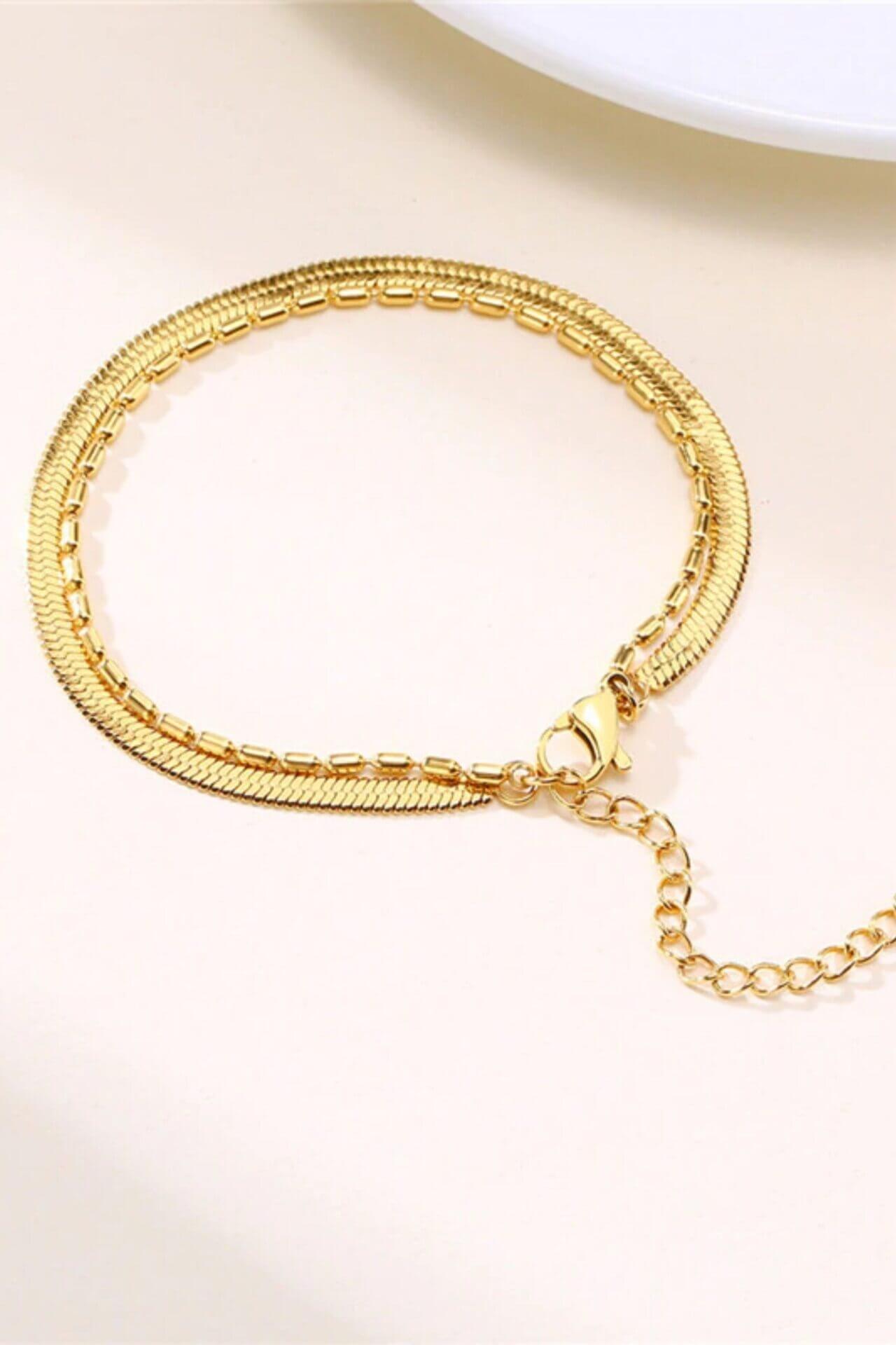 18 Karat Gold Two-Layer Flat Chain Bracelet