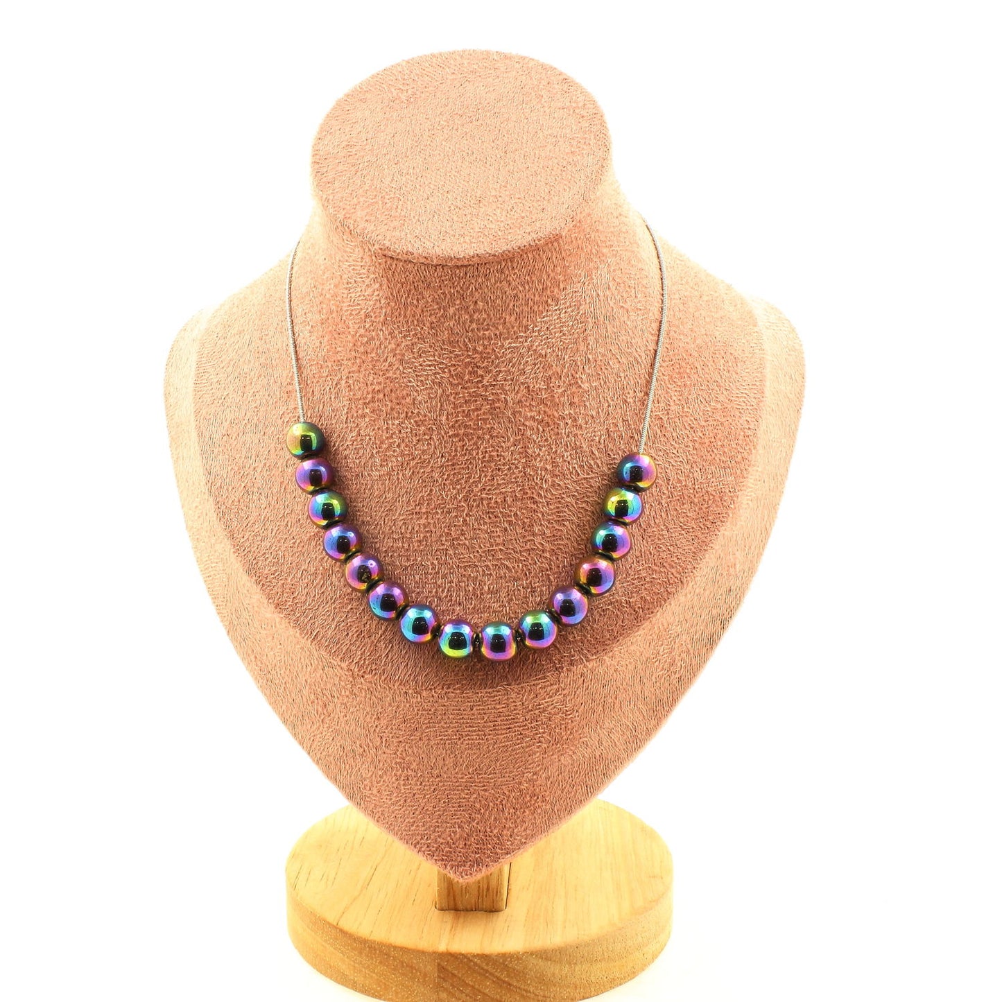 Aurora Hematite Necklace – 15 Multicolored Beads