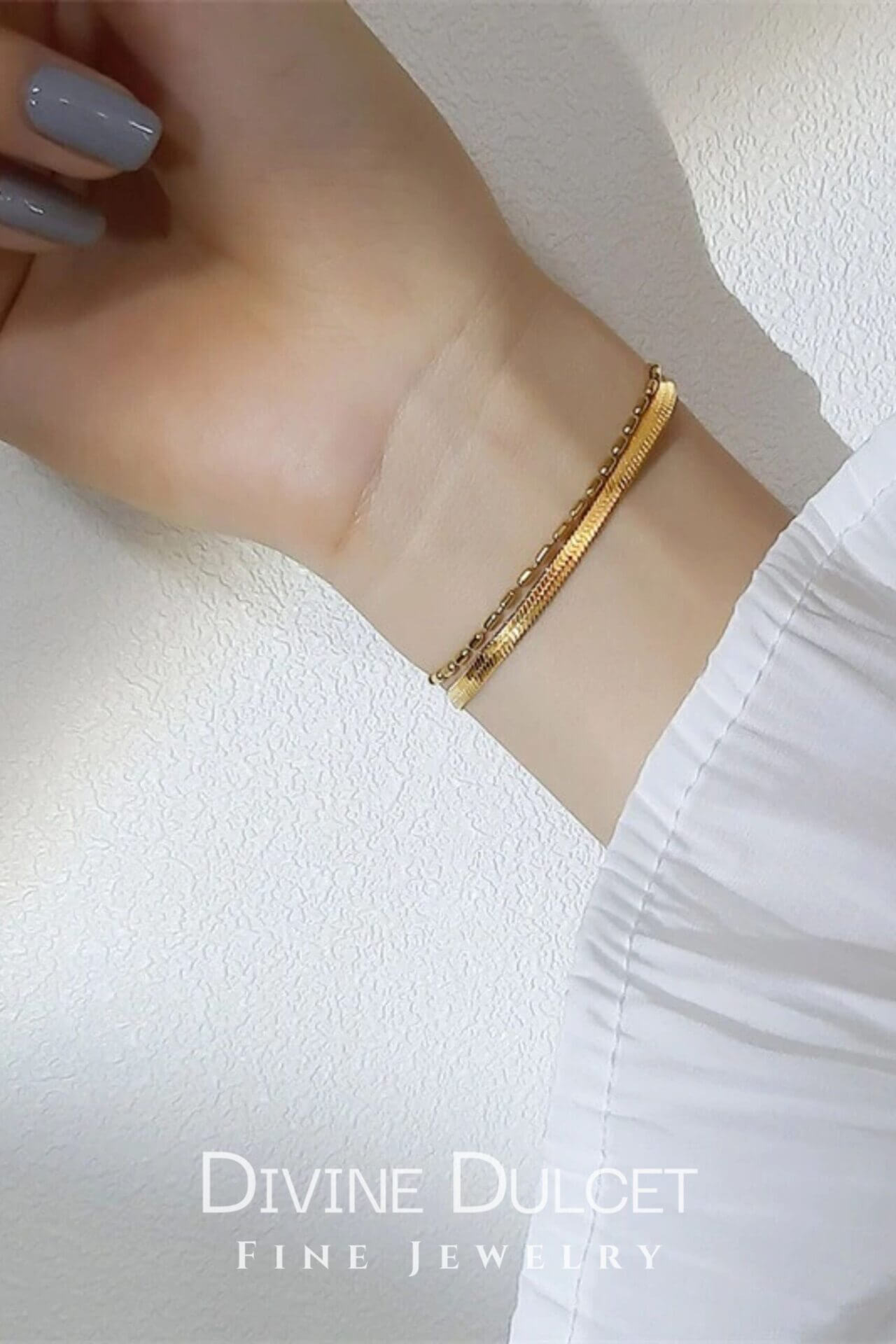 18 Karat Gold Two-Layer Flat Chain Bracelet