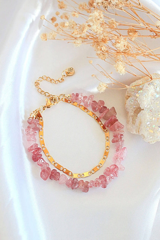 Strawberry Quartz & 24K Gold Double-Layered Bracelet – A Symbol of Love & Strength