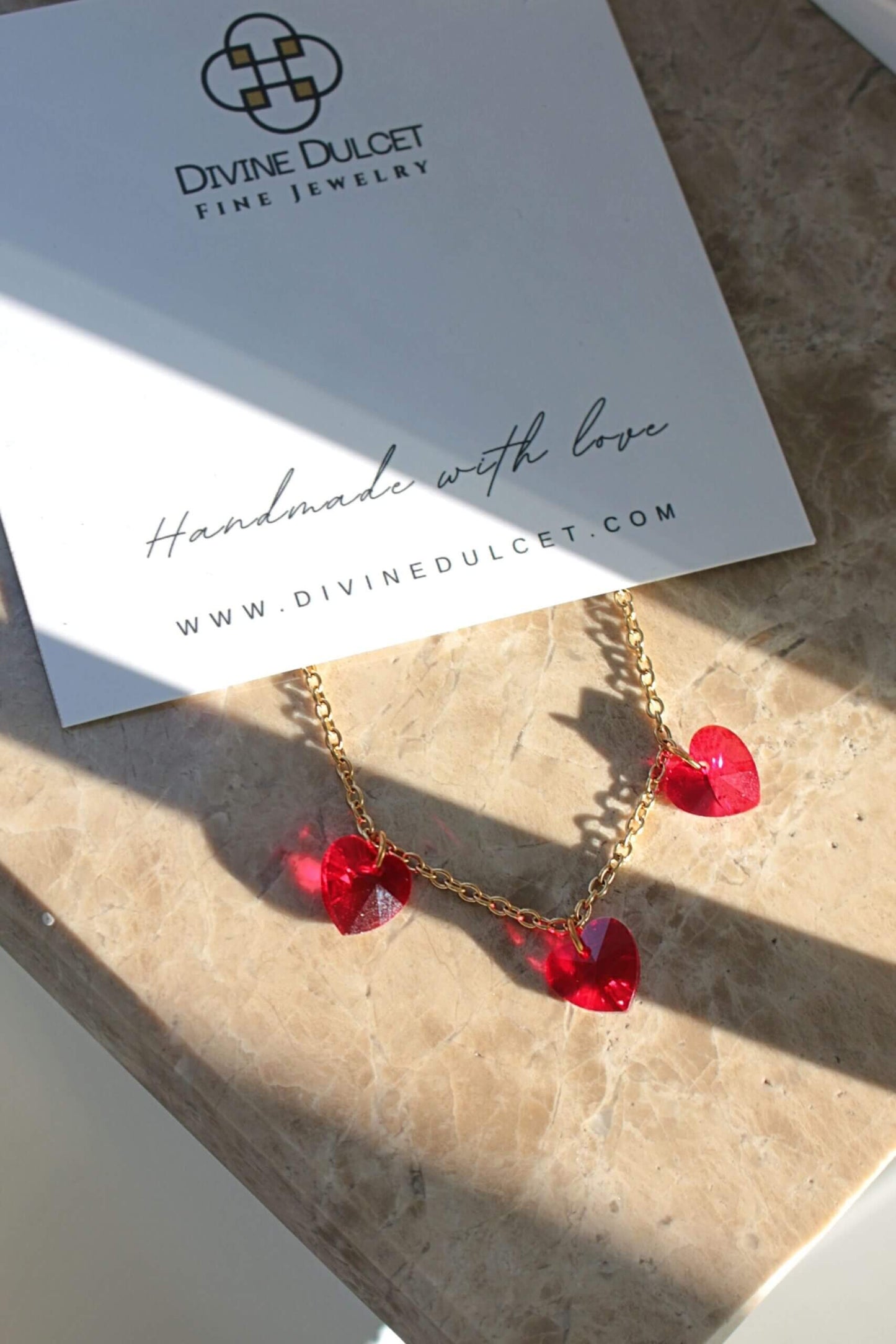 24K Gold Three Red Hearts Necklace – A Symbol of Love & Passion