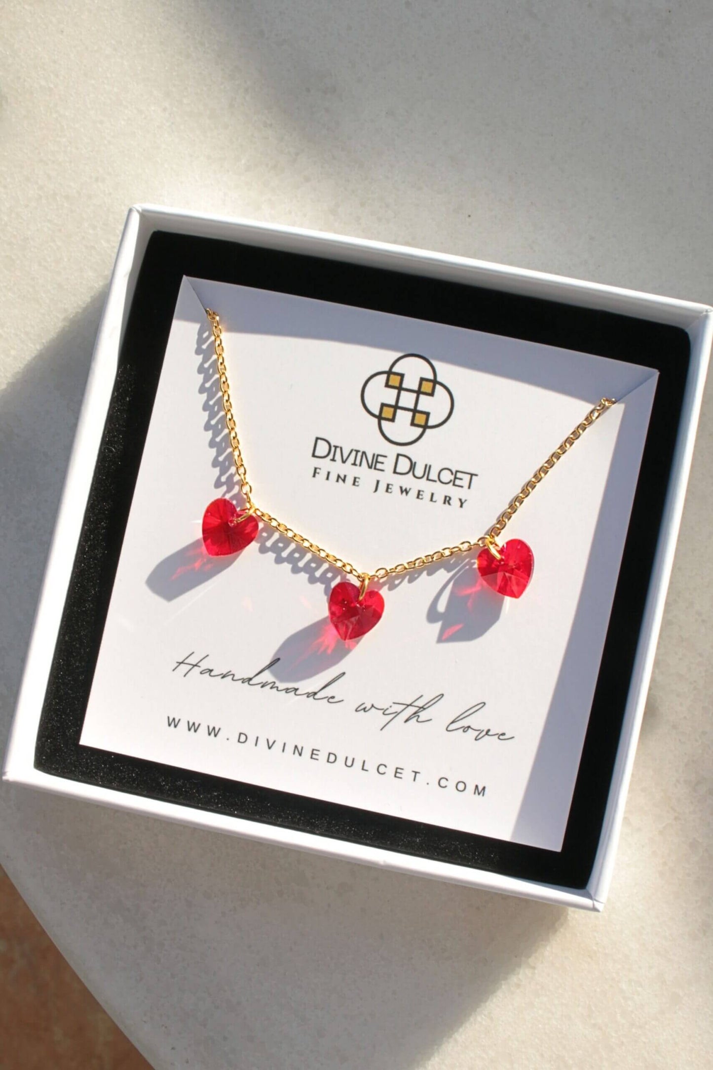 24K Gold Three Red Hearts Necklace – A Symbol of Love & Passion