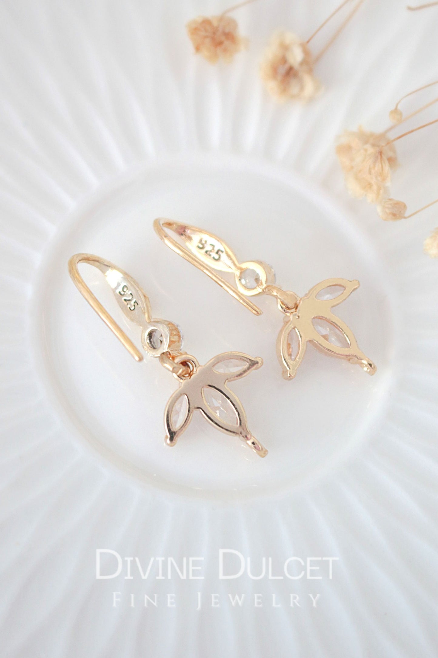 "Bloom" – 24K Gold Cubic Zirconia Flower Petal Hook Earrings